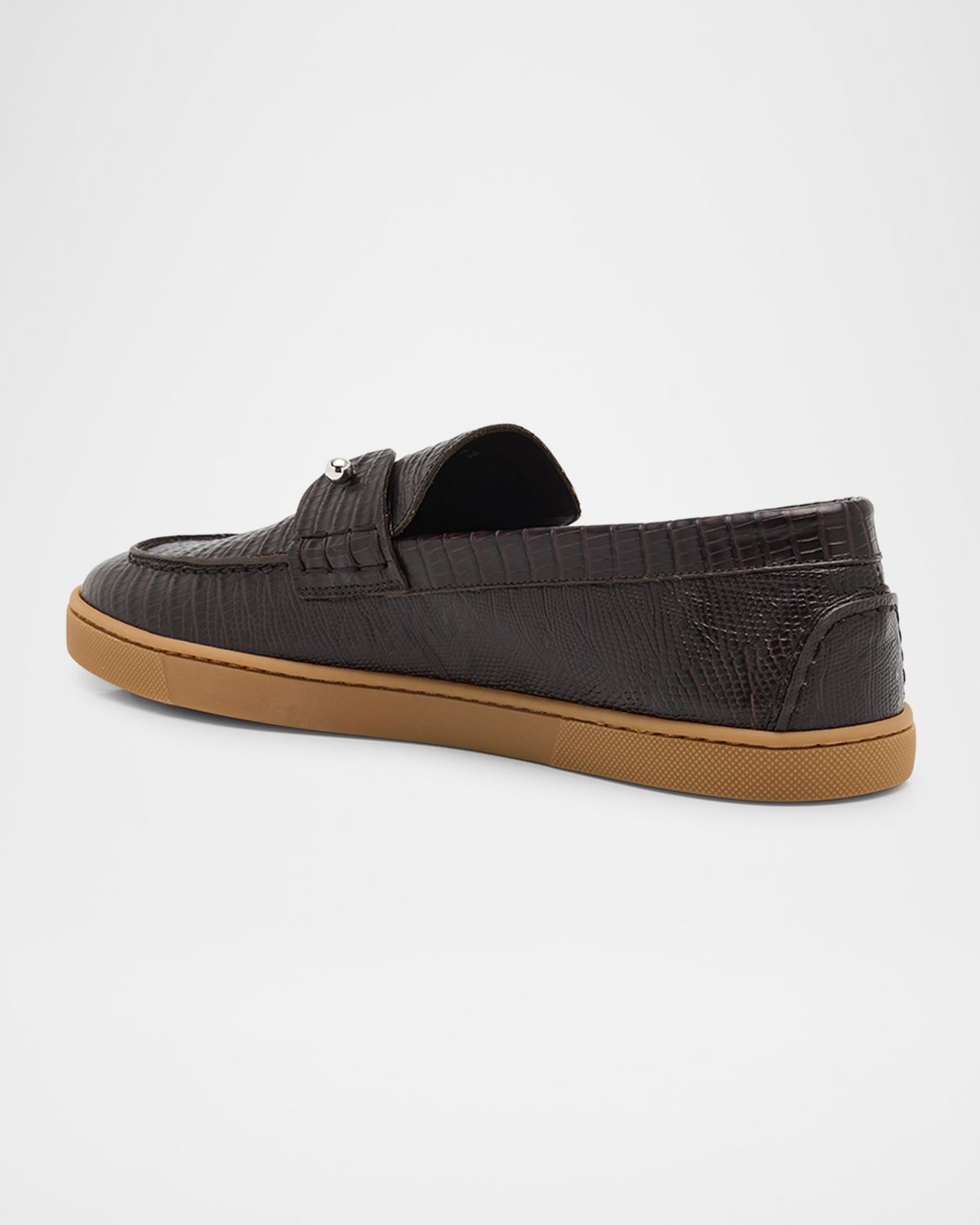 Christian Louboutin Men 's Chambeliboat Silver Pin Lizard-Effect Loafers