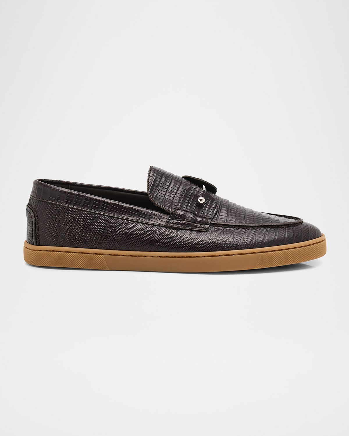 Christian Louboutin Men 's Chambeliboat Silver Pin Lizard-Effect Loafers