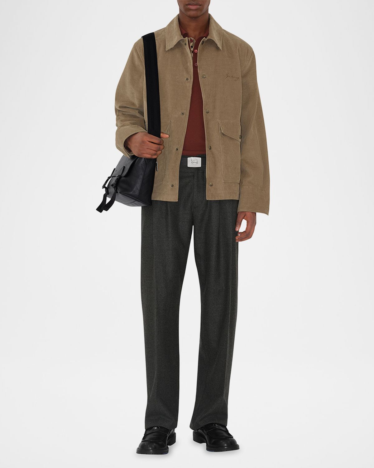 Burberry Men 's Check Embossed Leather Messenger Bag