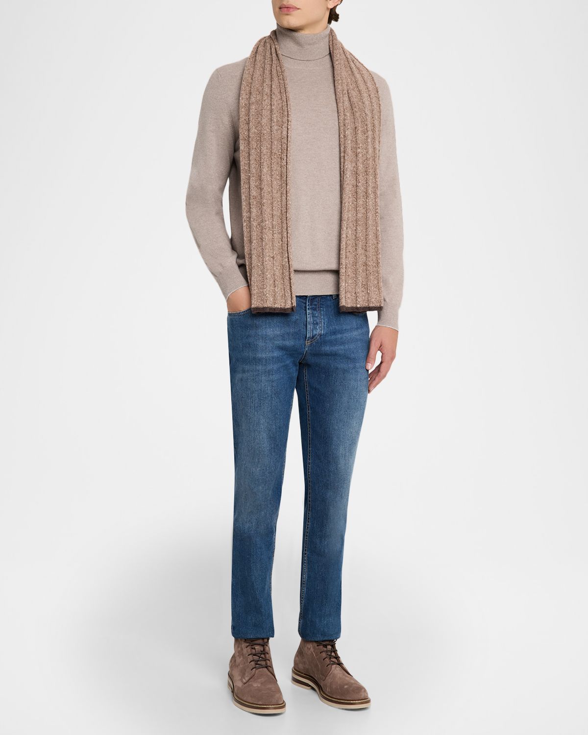 Brunello Cucinelli Men 's Cashmere Donegal Tipped Rib Knit Scarf