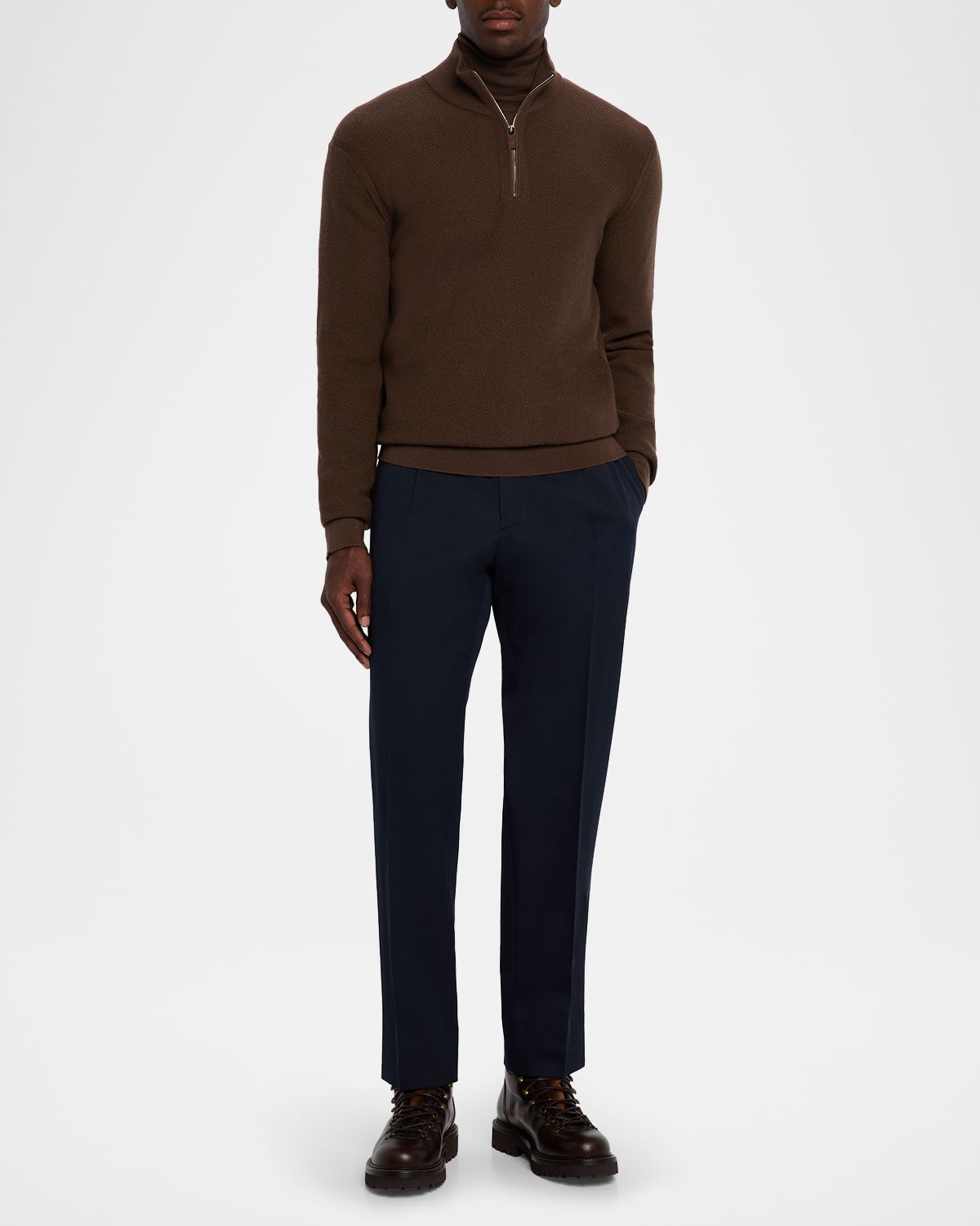ZEGNA Men 's Cotton and Wool Single-Pleated Pants