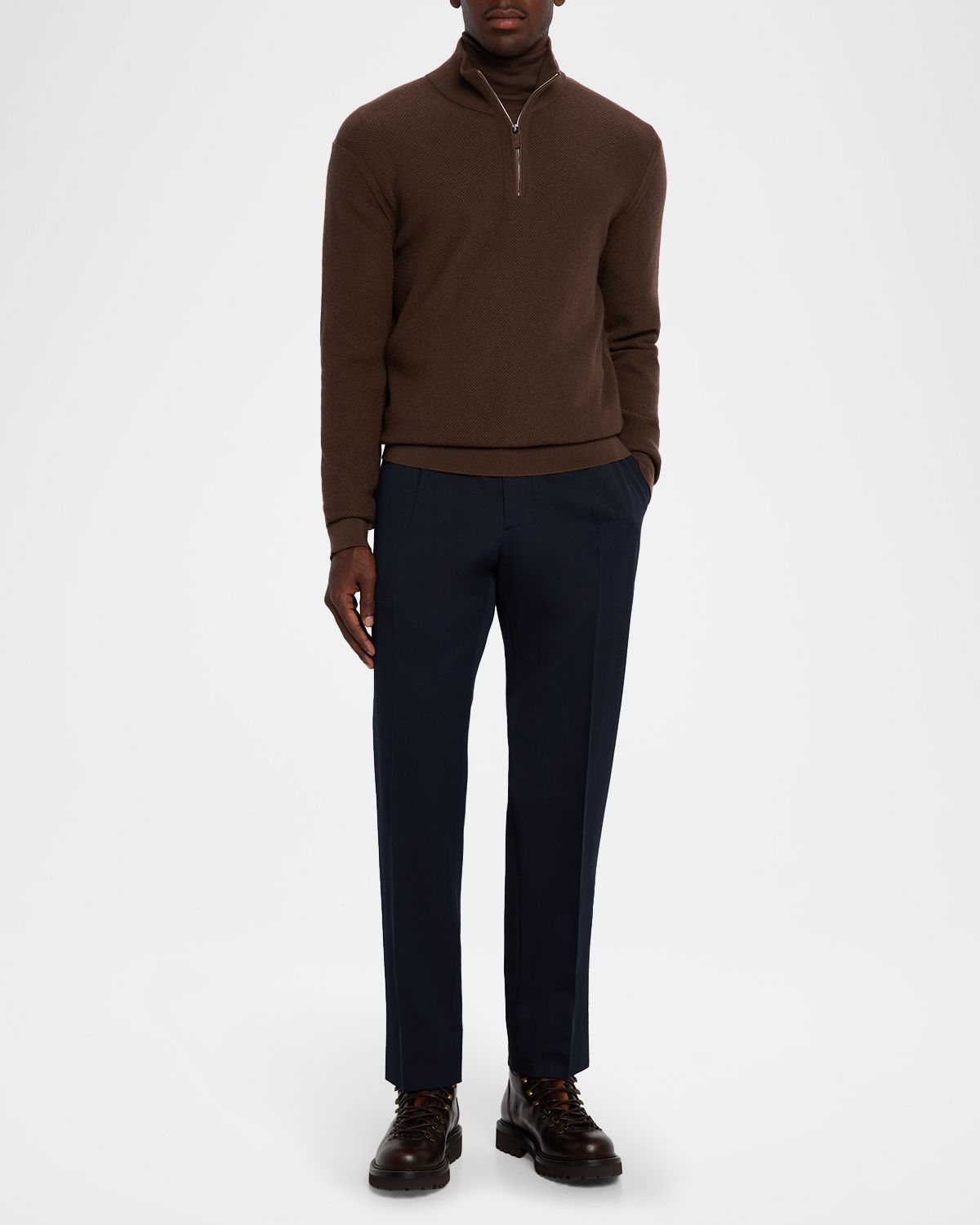 ZEGNA Men 's Cashmere Waffle-Knit Quarter-Zip Sweater