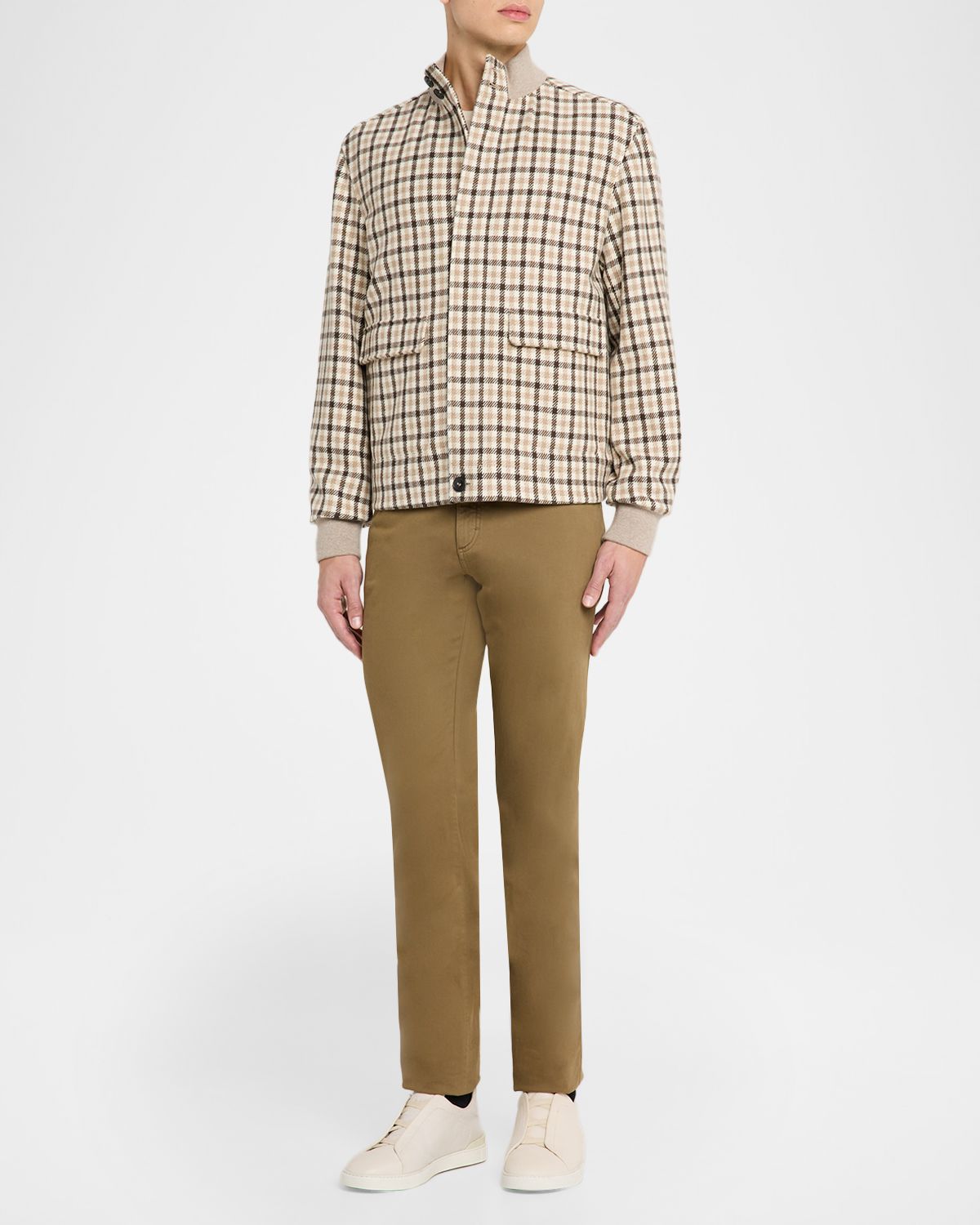 ZEGNA Men 's Cashmere Check Hidden-Zip Chore Jacket