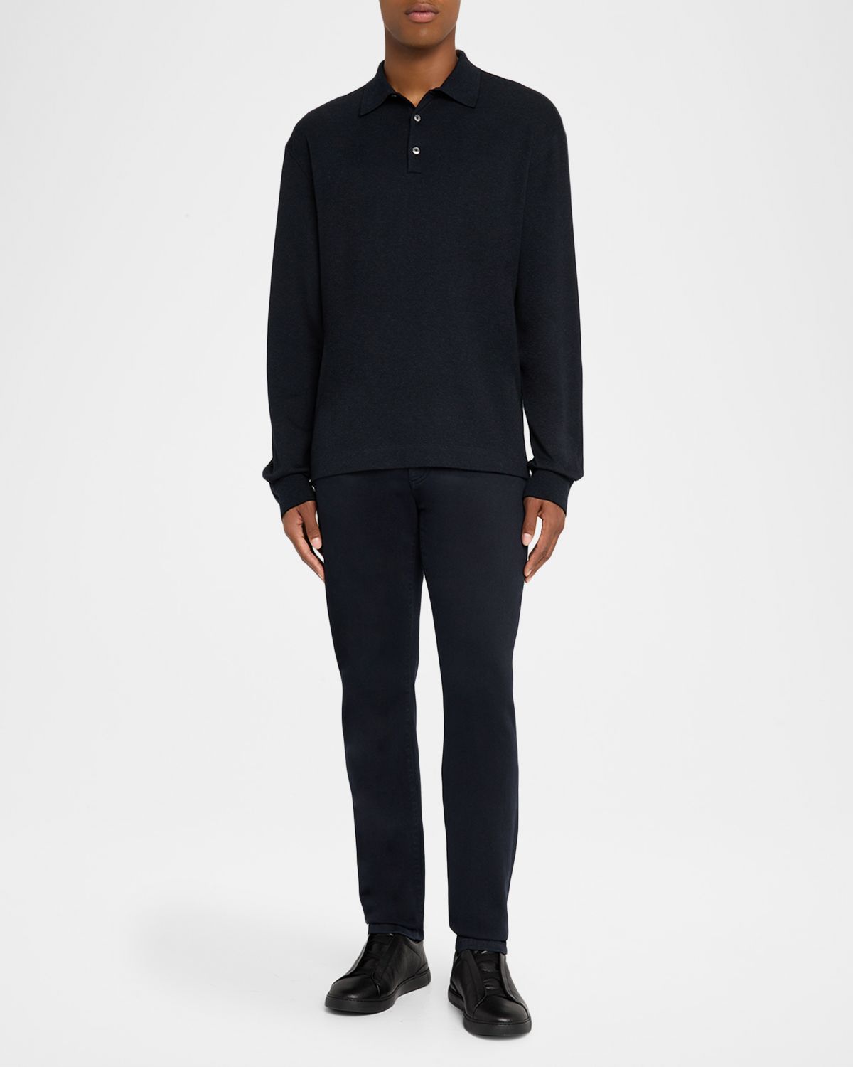 ZEGNA Men 's Cotton Classic Fit Long-Sleeve Polo Shirt