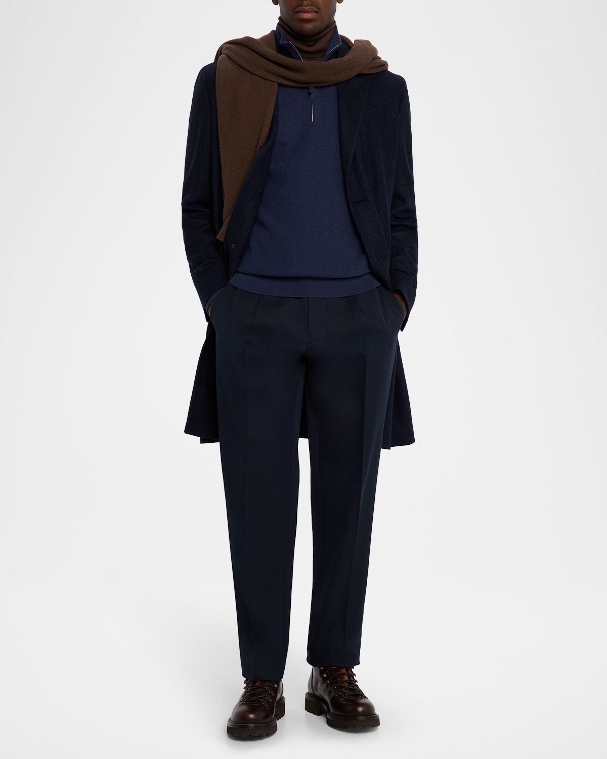 ZEGNA Men 's Cashmere Waffle-Knit Quarter-Zip Sweater