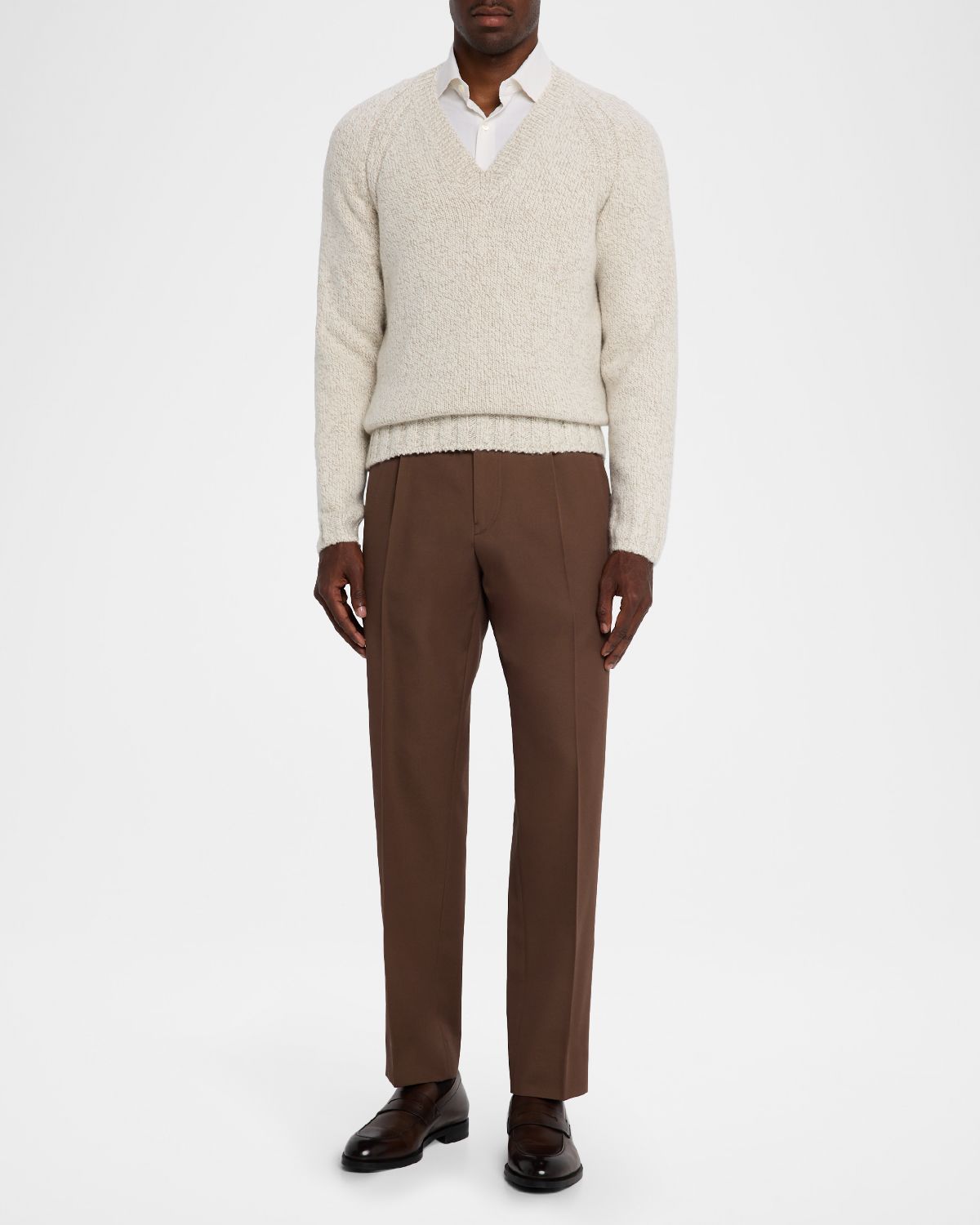 ZEGNA Men 's Cashmere and Wool Chunky Knit V-Neck Sweater