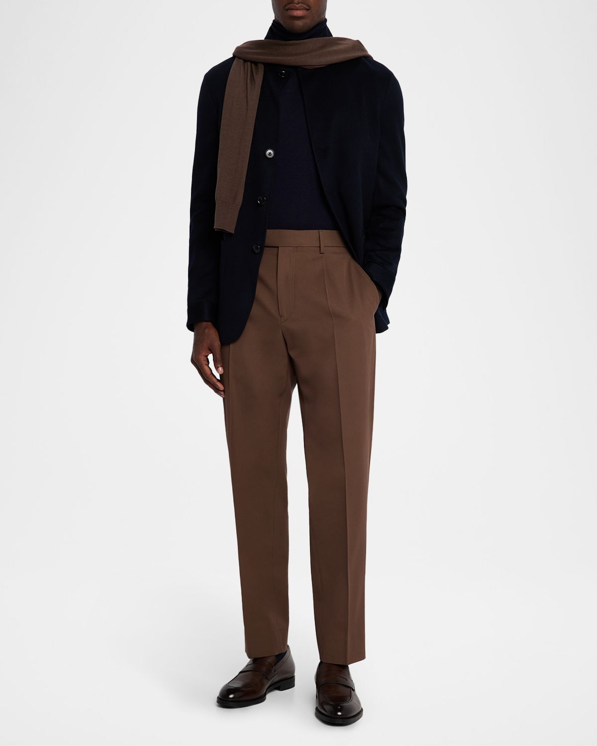 ZEGNA Men 's Cotton and Wool Single-Pleated Trousers