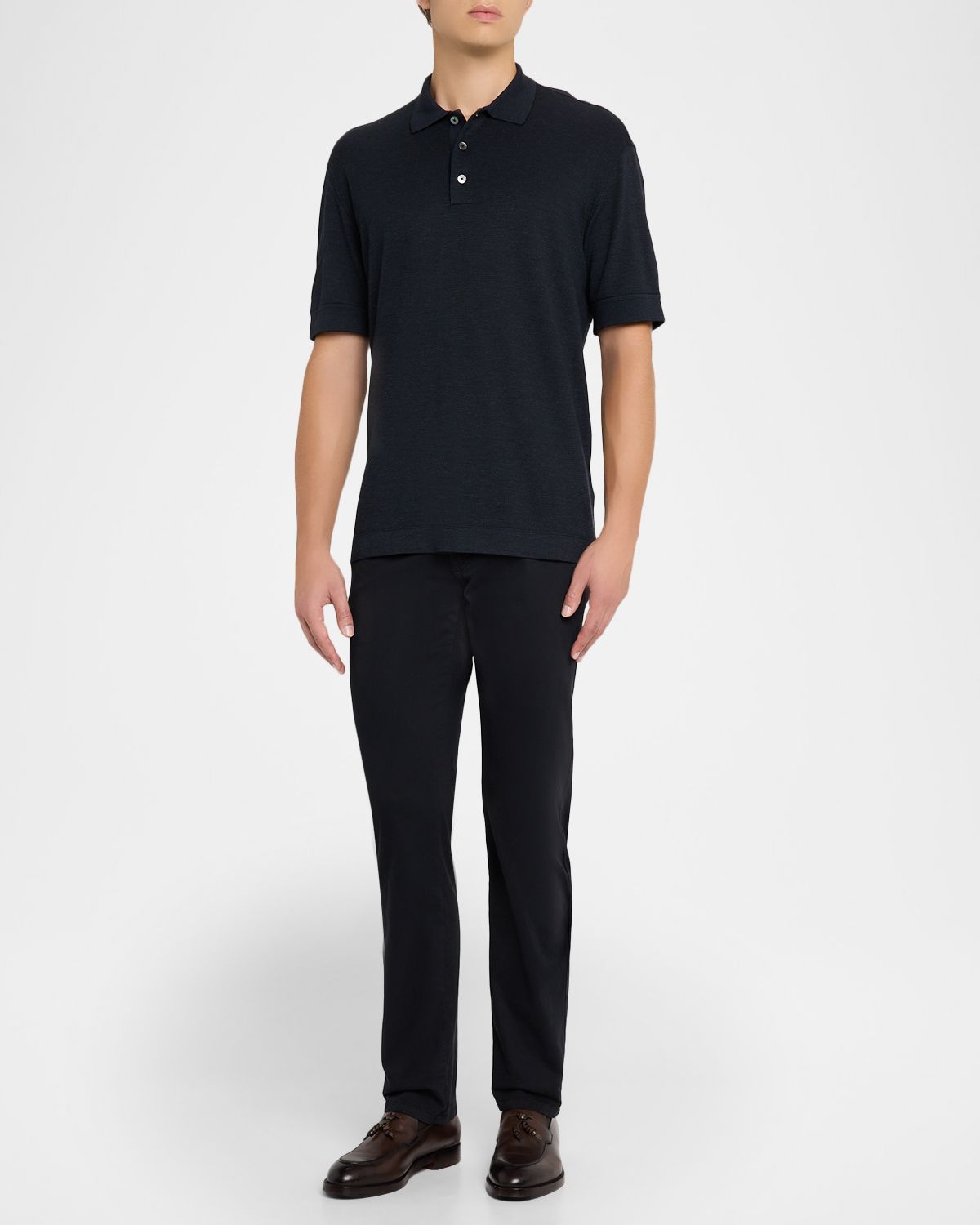 ZEGNA Men 's Cotton and Silk Tipped Polo Shirt