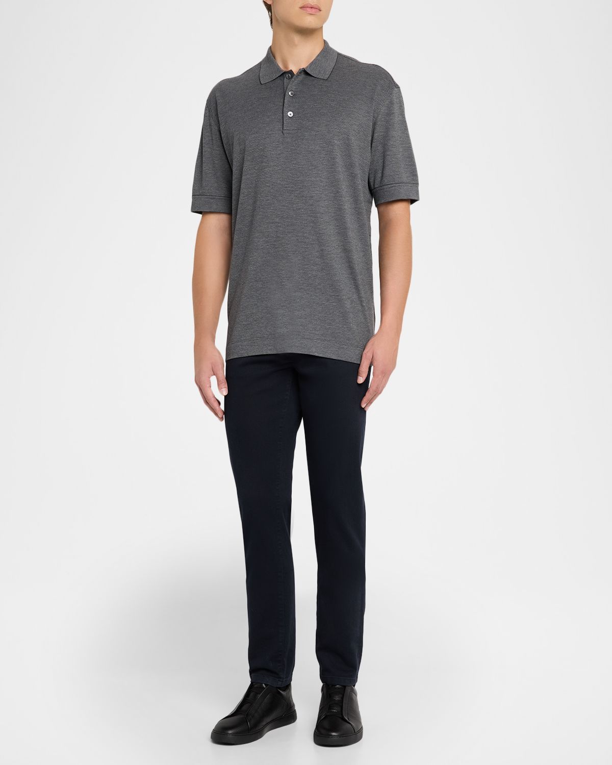 ZEGNA Men 's Cotton and Silk Tipped Polo Shirt