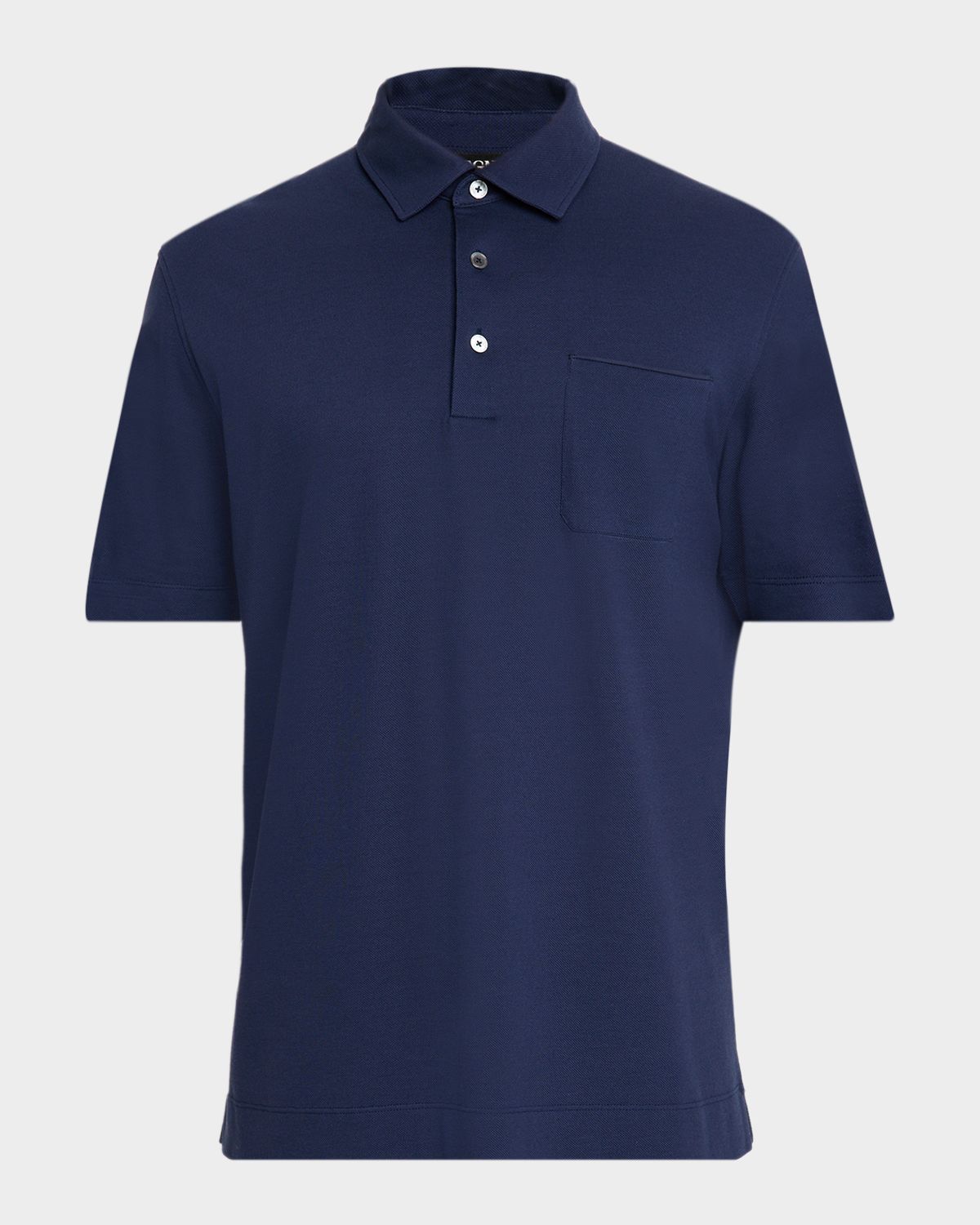 ZEGNA Men 's Pique Polo Shirt with Leather-Trim Pocket