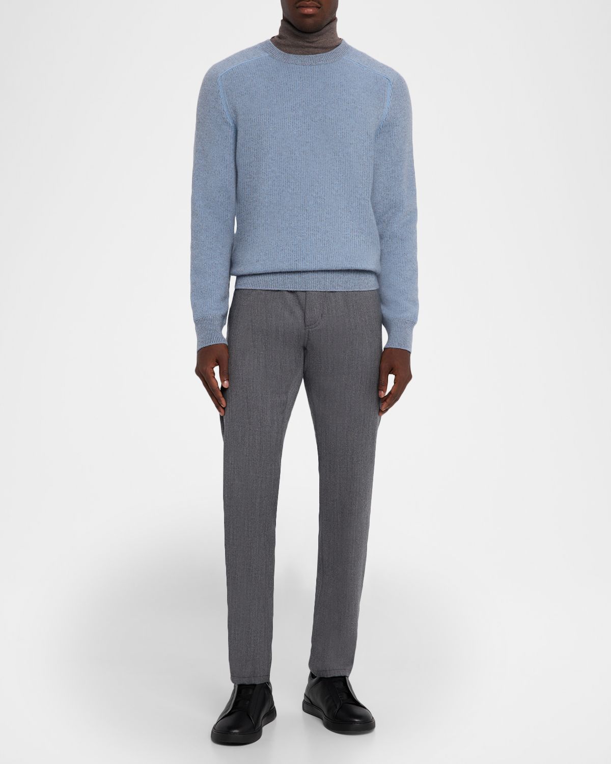 ZEGNA Men 's Cashmere Rib Saddle Crewneck Sweater