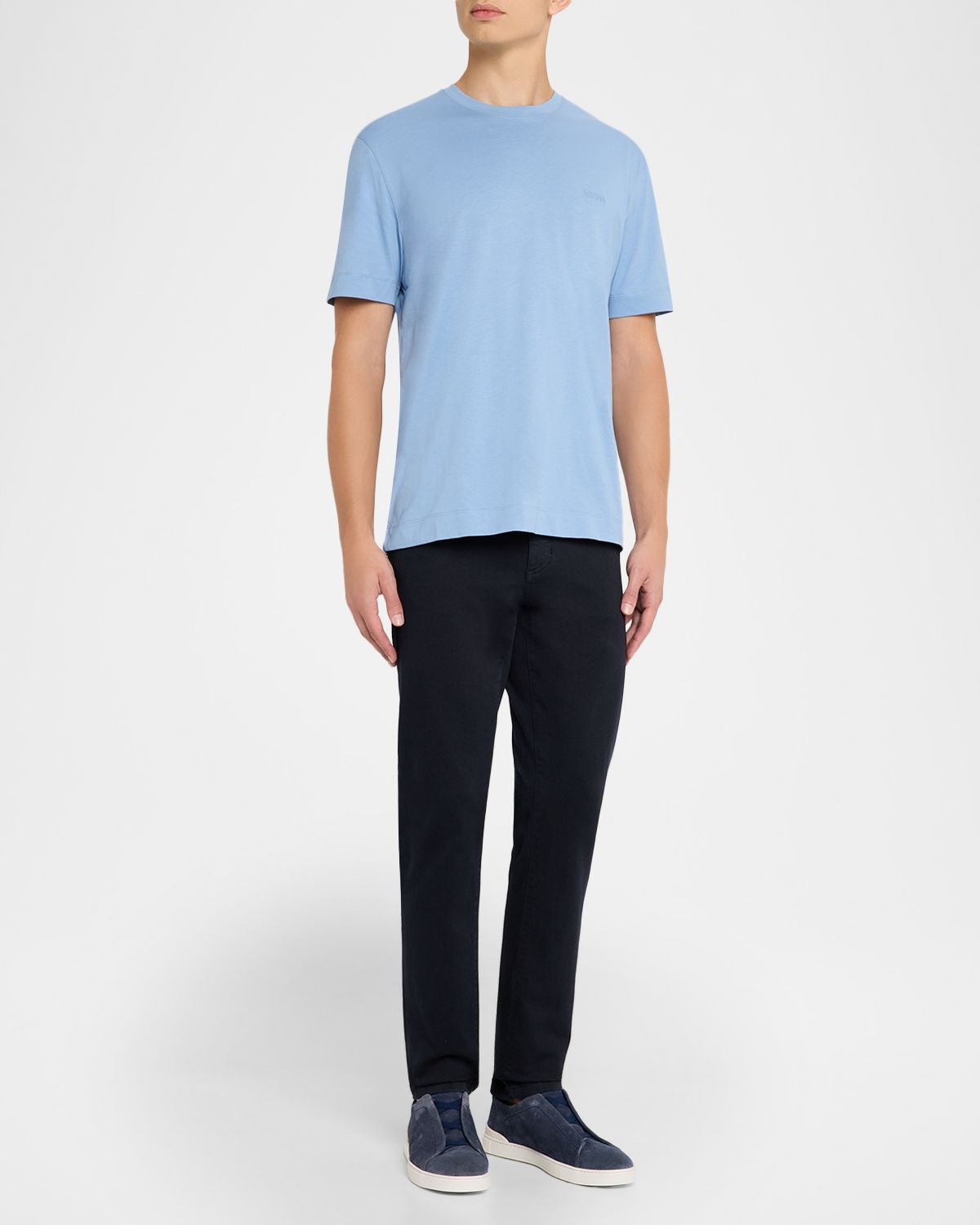 ZEGNA Men 's Embroidered Logo Cotton Crewneck T-Shirt