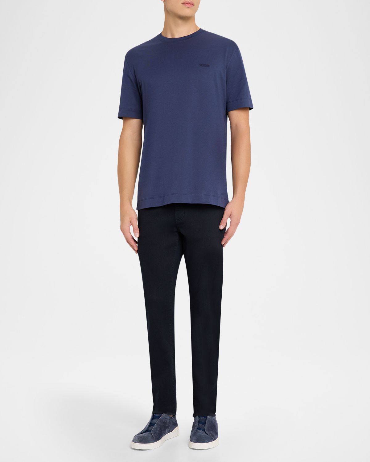ZEGNA Men 's Embroidered Logo Cotton Crewneck T-Shirt