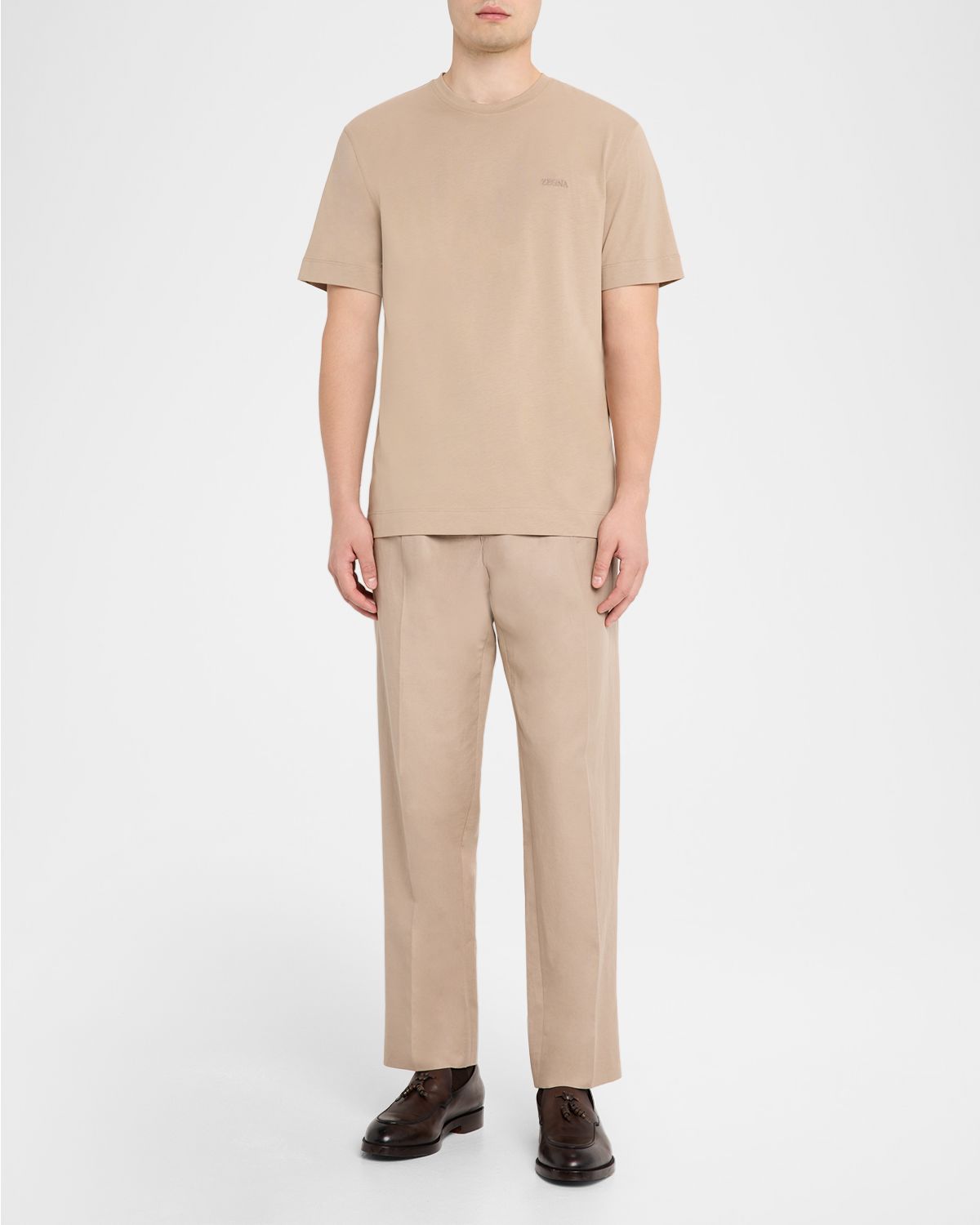 ZEGNA Men 's Heather Cotton T-Shirt with Embroidered Logo