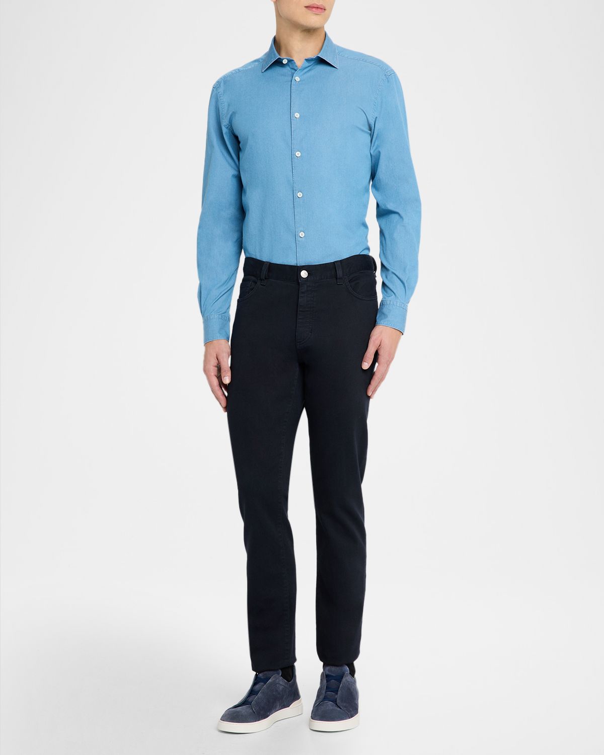 ZEGNA Men 's Washed Denim Classic Fit Button-Down Shirt