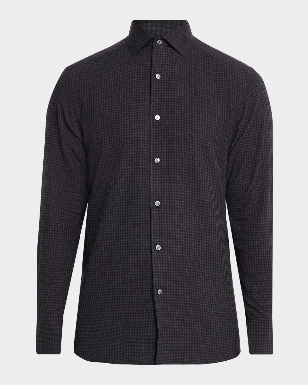ZEGNA Men 's Cotton and Cashmere Check Button-Down Shirt | Thumbnail 6 ZEGNA Men 's Cotton and Cashmere Check Button-Down Shirt | Thumbnail 6