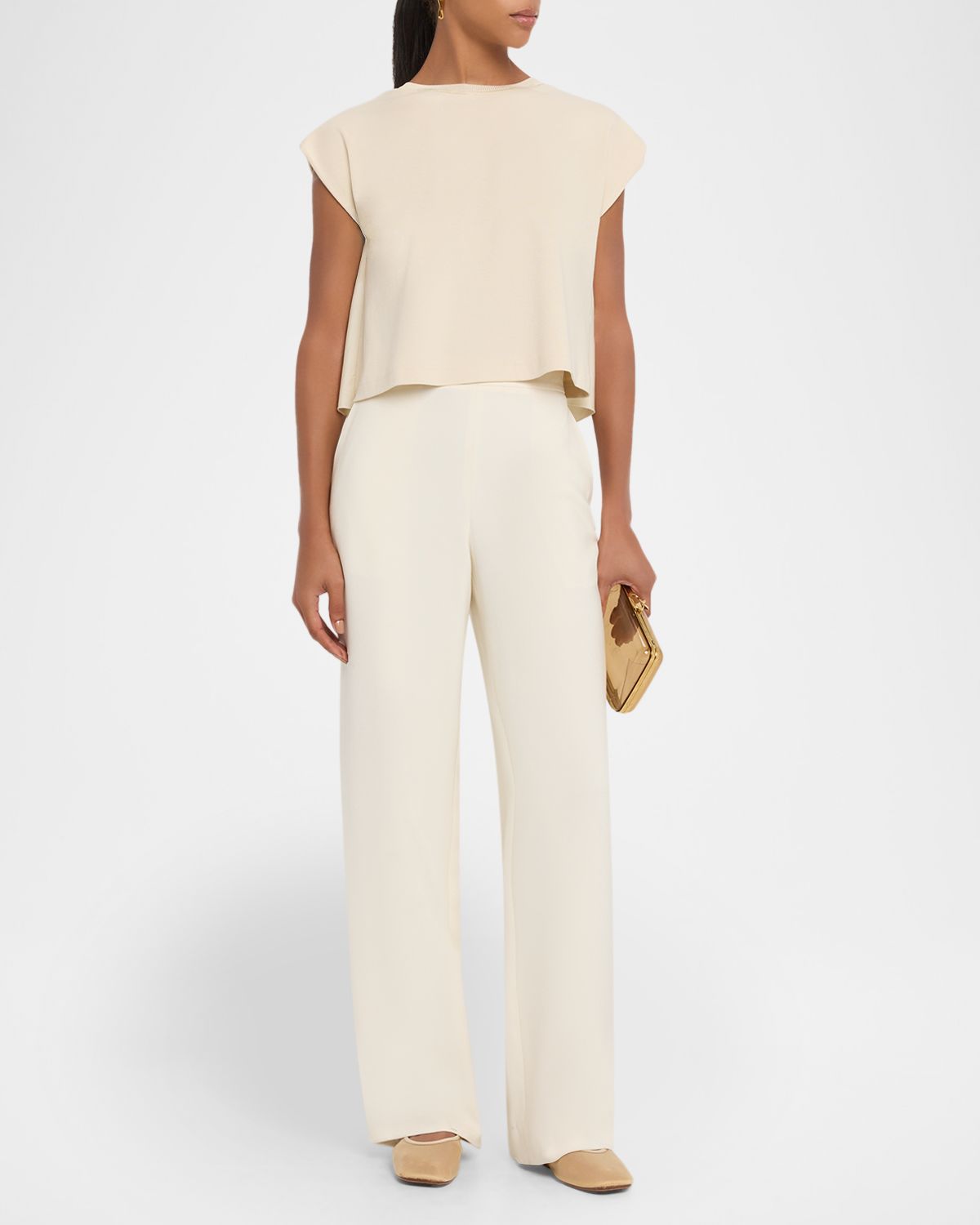 Joseph Cap-Sleeve Cotton Jersey & Poplin Ruffle Tee