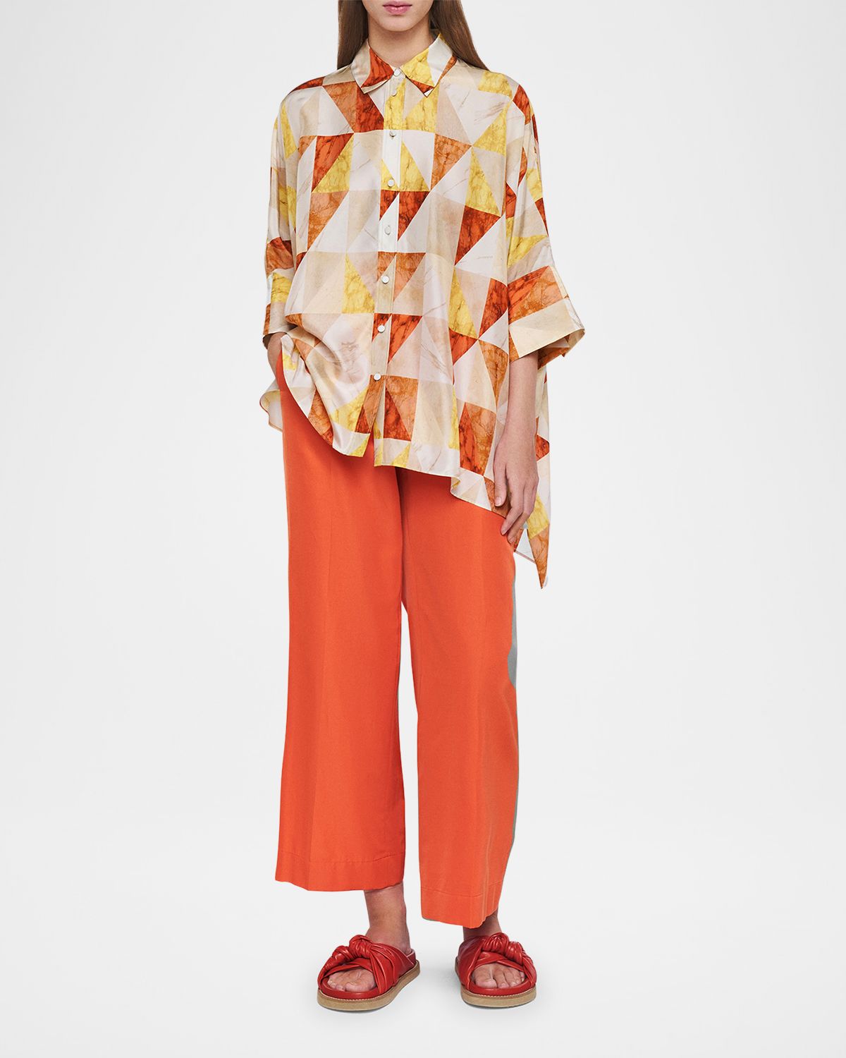 Joseph Arcole Marble-Print Habotai Silk Blouse