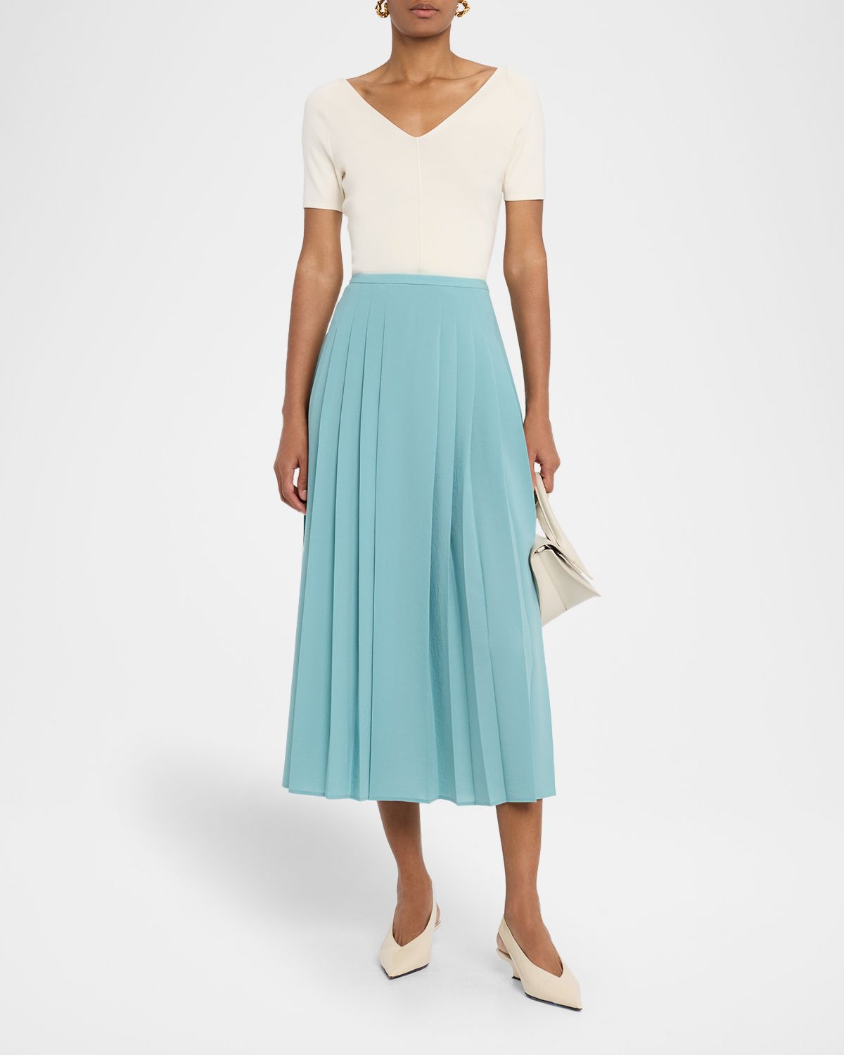 Joseph Crete Straight Pleated Midi Skirt