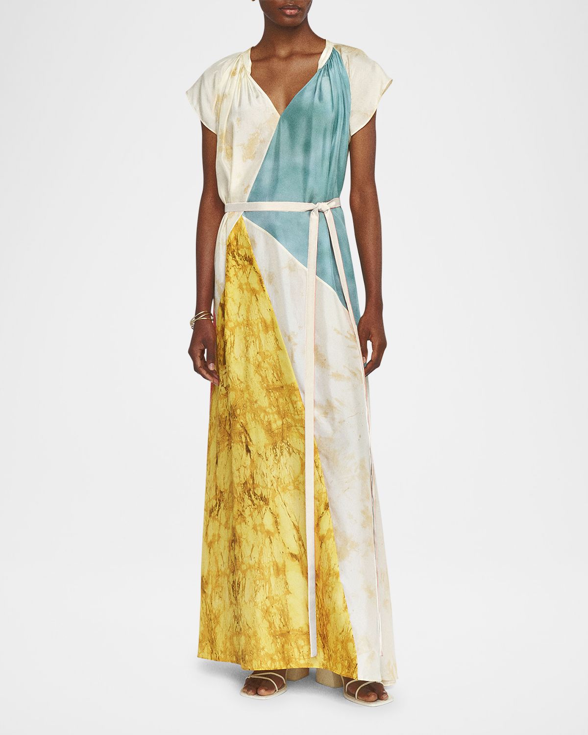 Joseph Tulipa Marble-Print Habotai Silk Maxi Dress