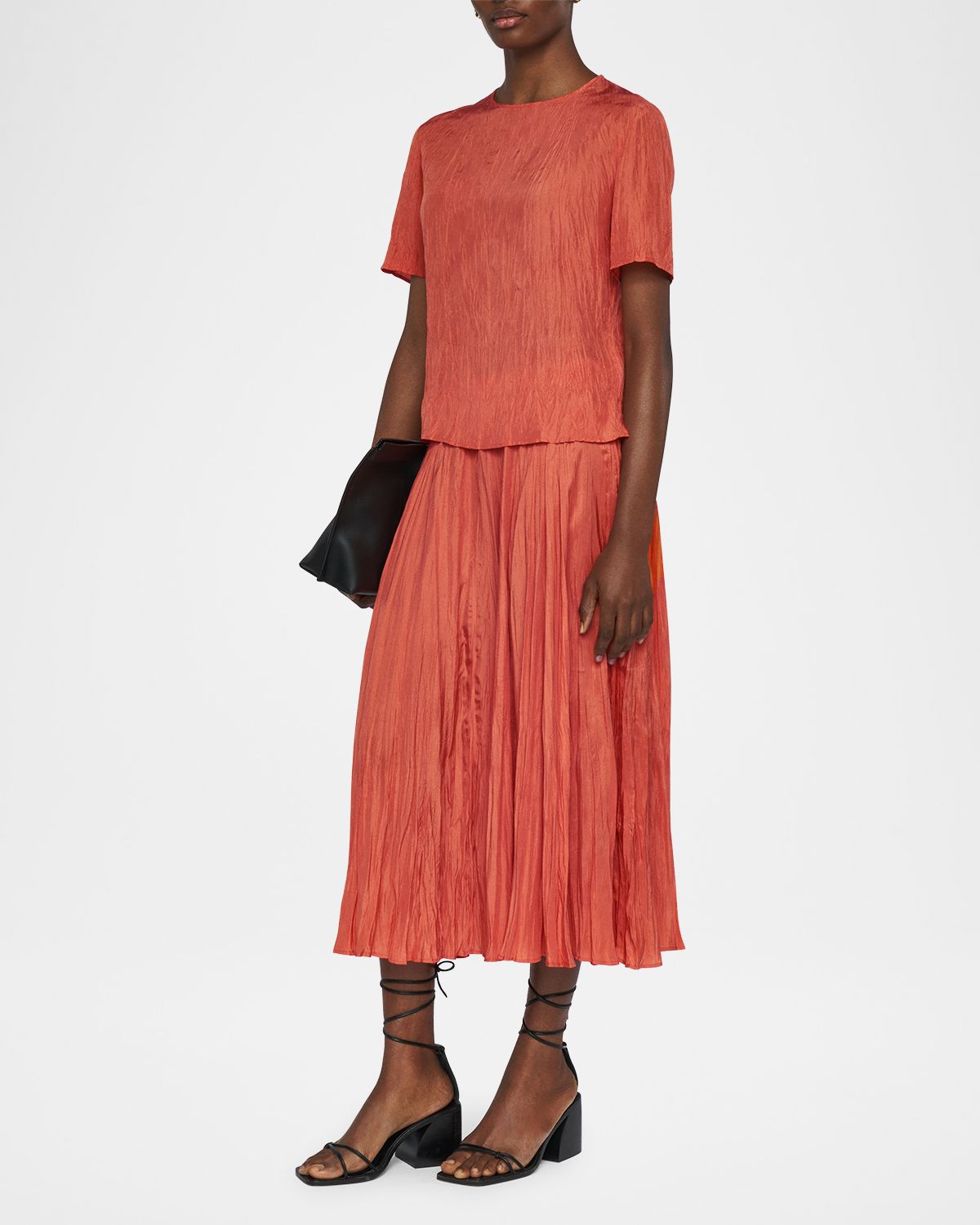 Joseph Brunet Crewneck Crinkled Habotai Silk Top