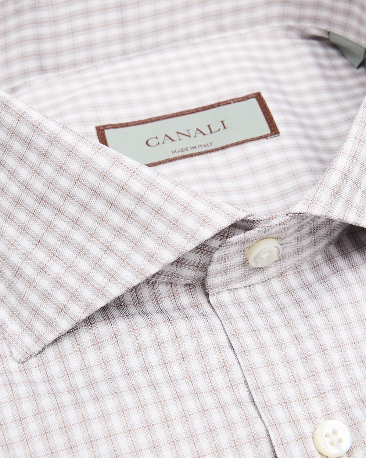 Canali Men 's Spread-Collar Grid Check Cotton Dress Shirt