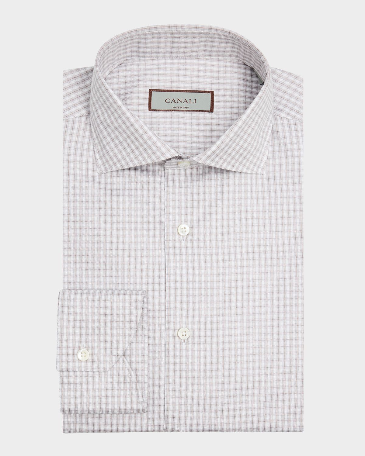 Canali Men 's Spread-Collar Grid Check Cotton Dress Shirt
