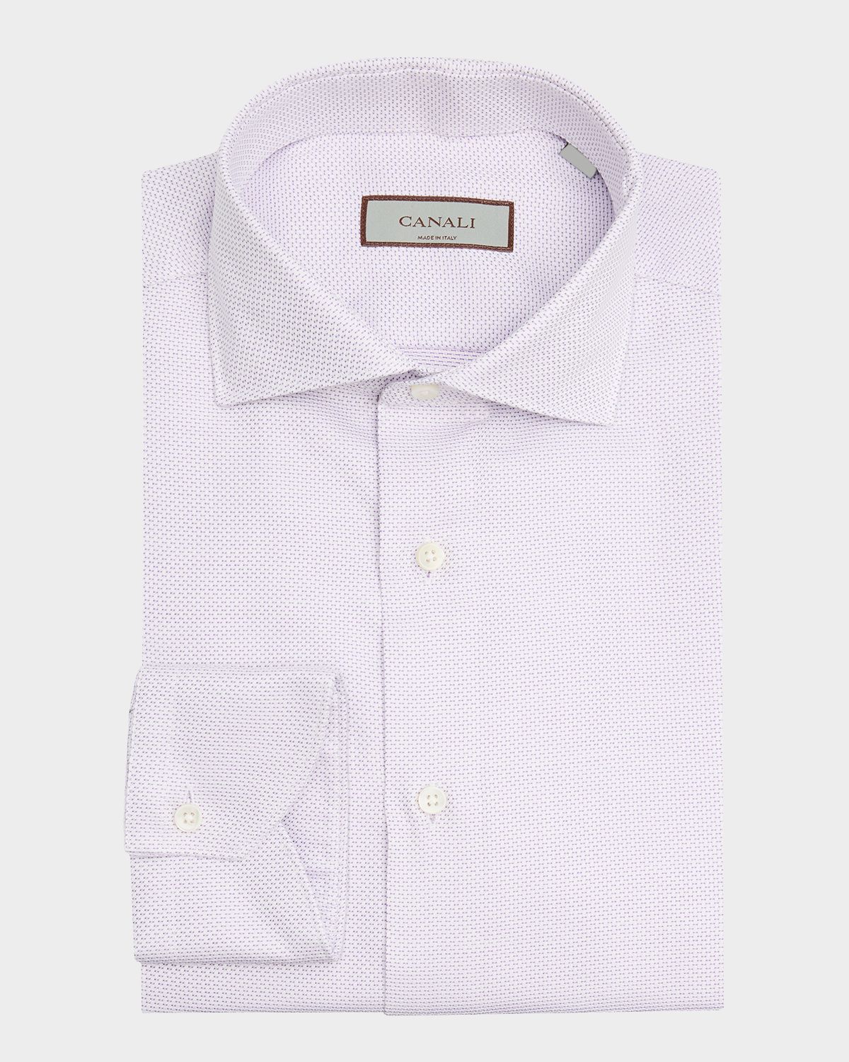 Canali Men 's Spread-Collar Structured Cotton Dress Shirt