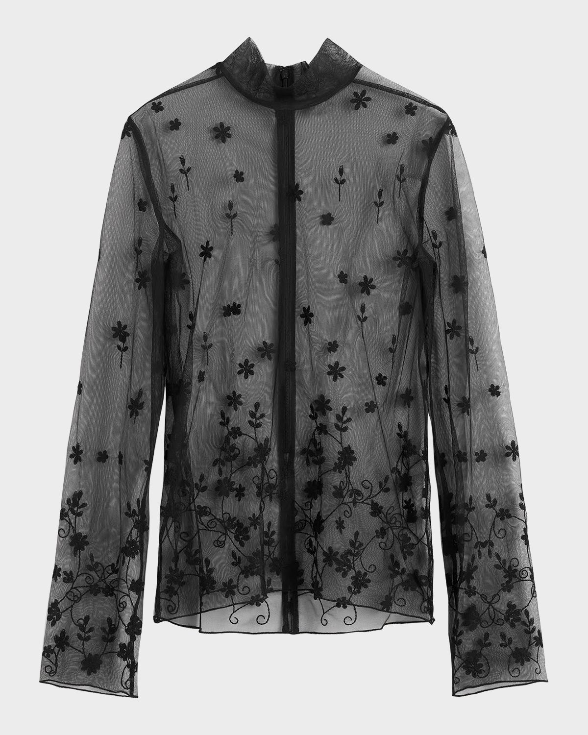 Toteme Turtleneck Floral Tulle Long-Sleeve Blouse
