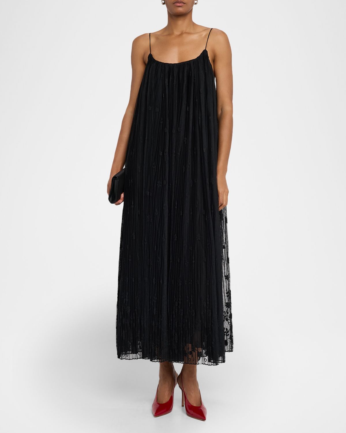 Toteme Floral Embroidered Plisse Tulle Maxi Dress