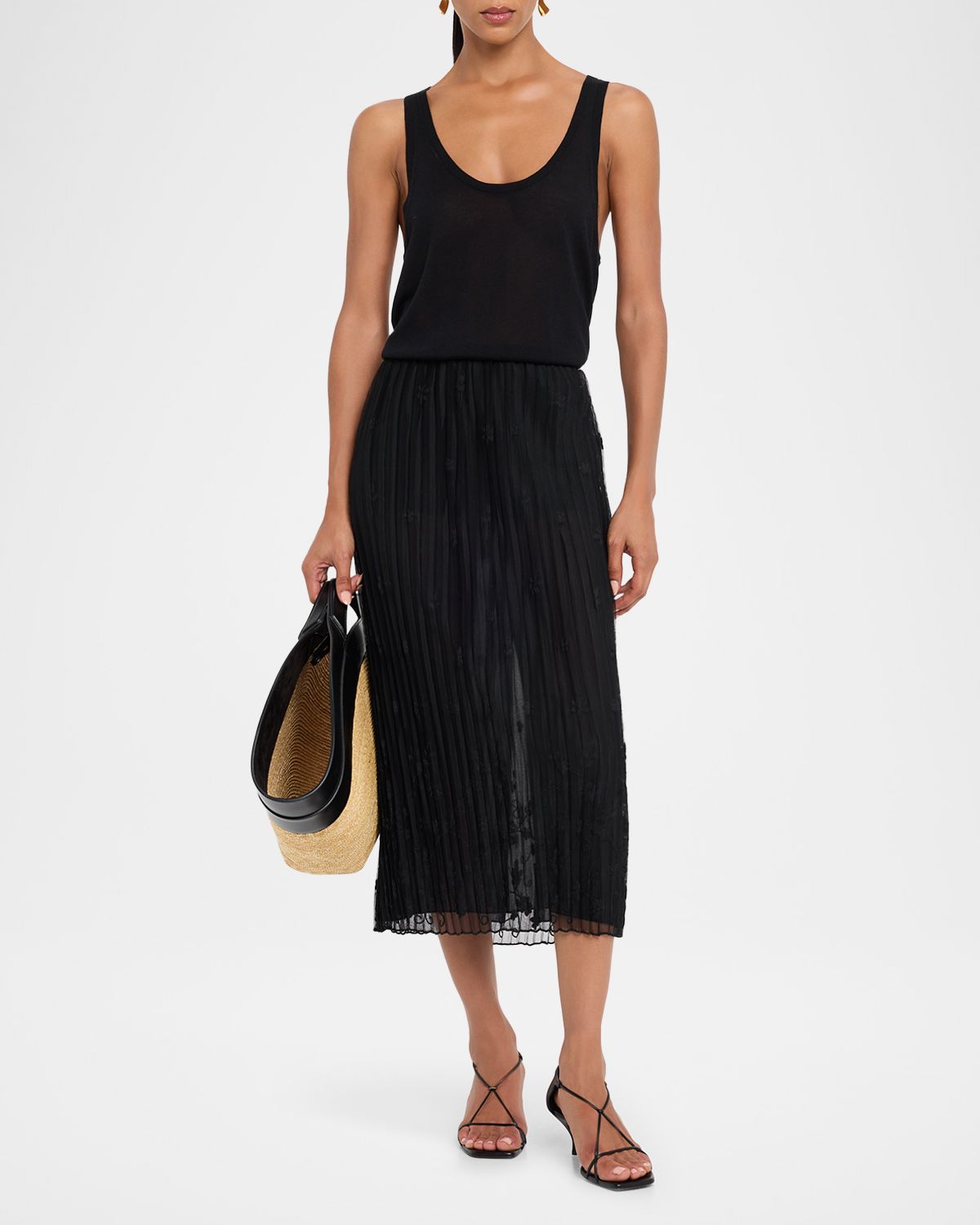 Toteme Floral Pleated Tulle Midi Skirt