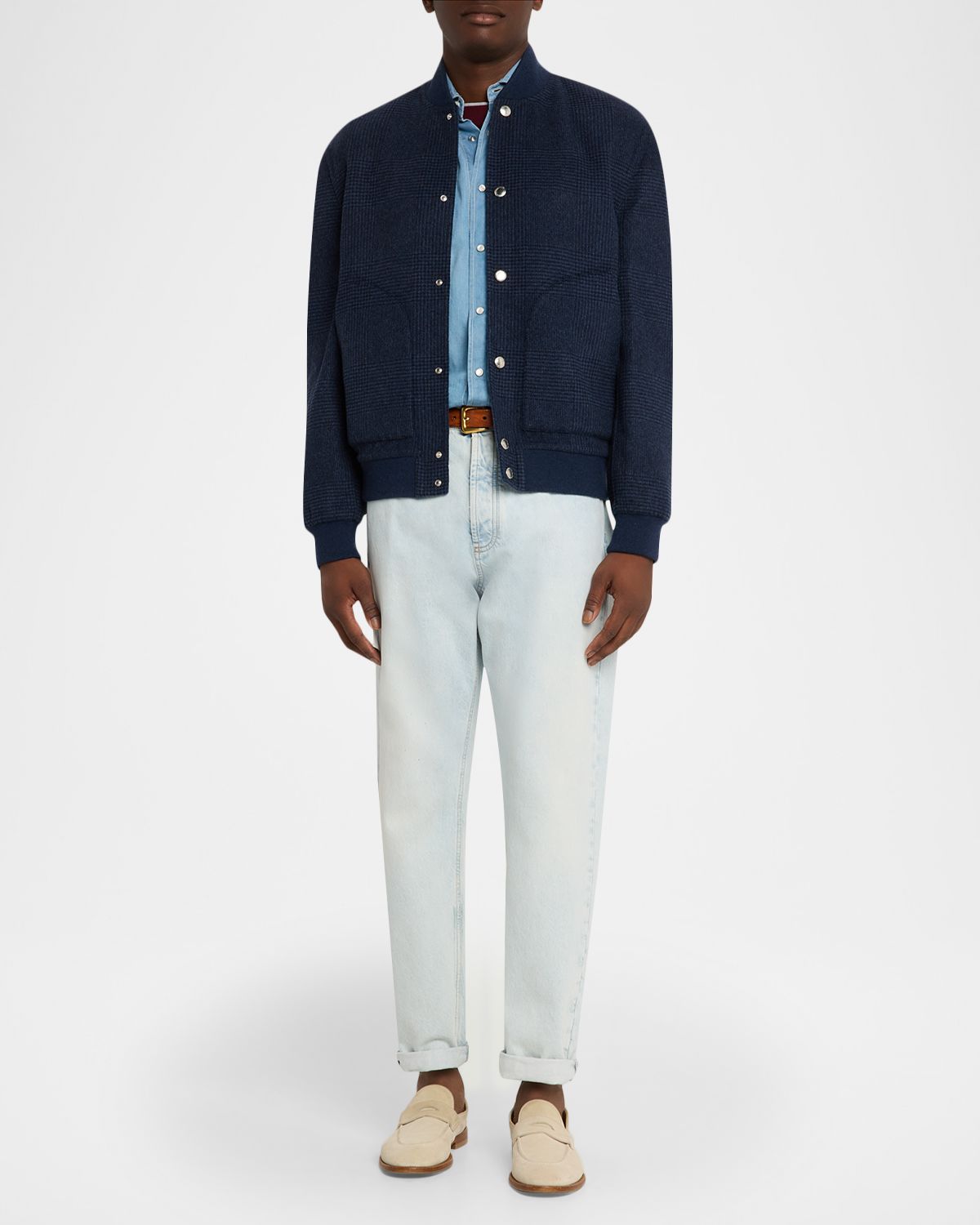 Brunello Cucinelli Men 's Cashmere Prince Of Wales Snap-Front Blouson