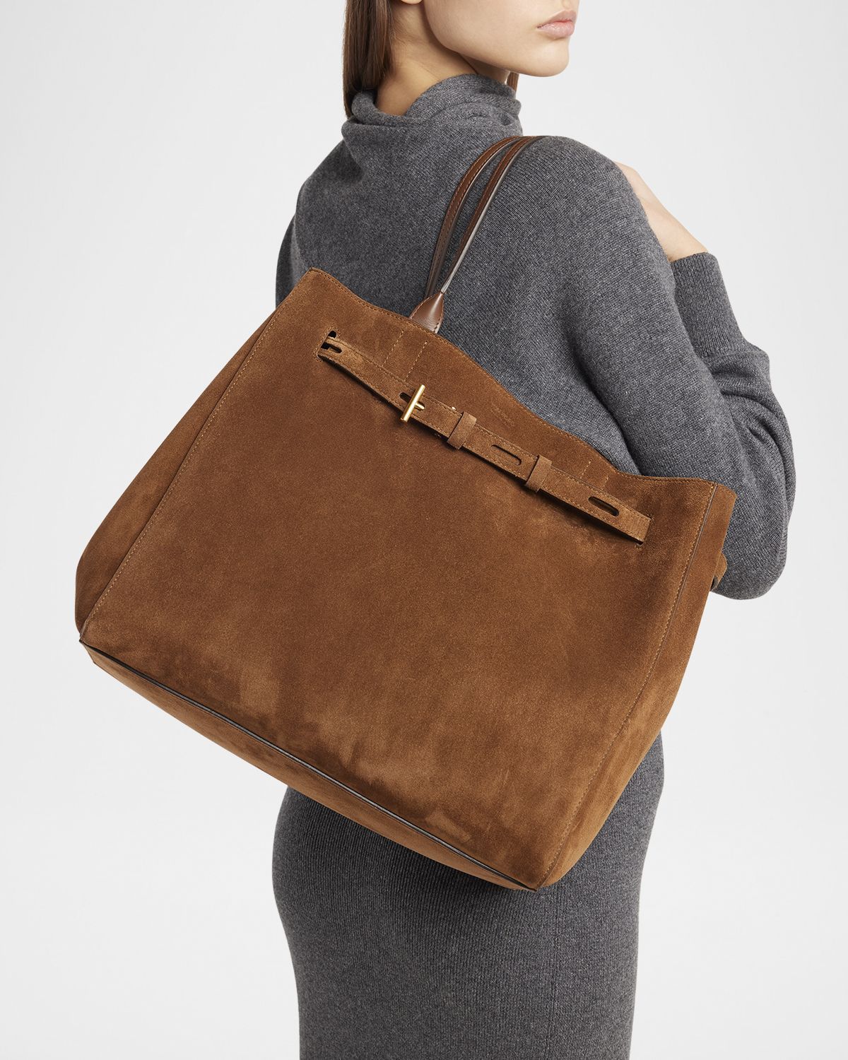 TOM FORD Audrey Large Tote Bag in Calfskin Suede