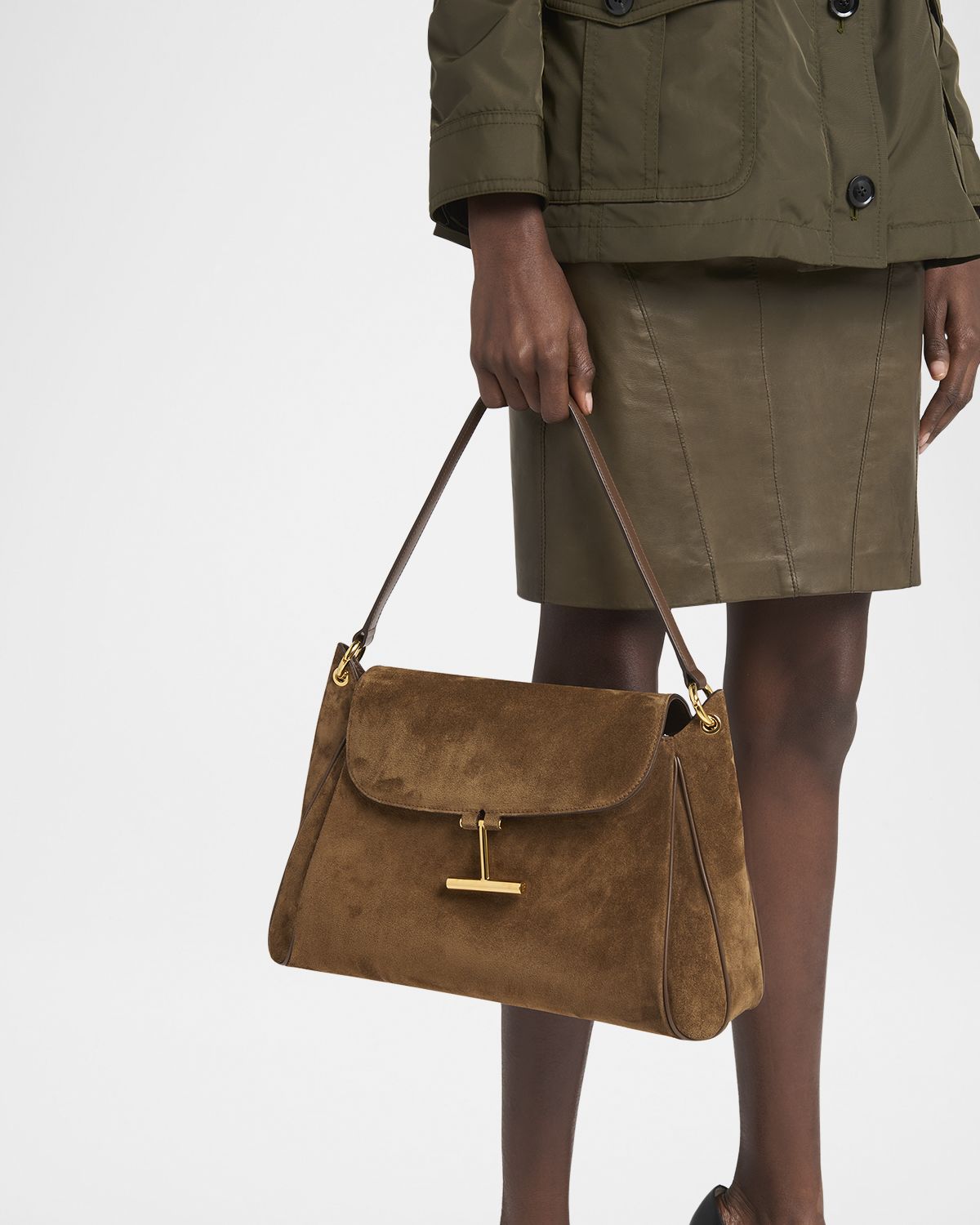 TOM FORD Tara Medium Shoulder Bag in Calfskin Suede