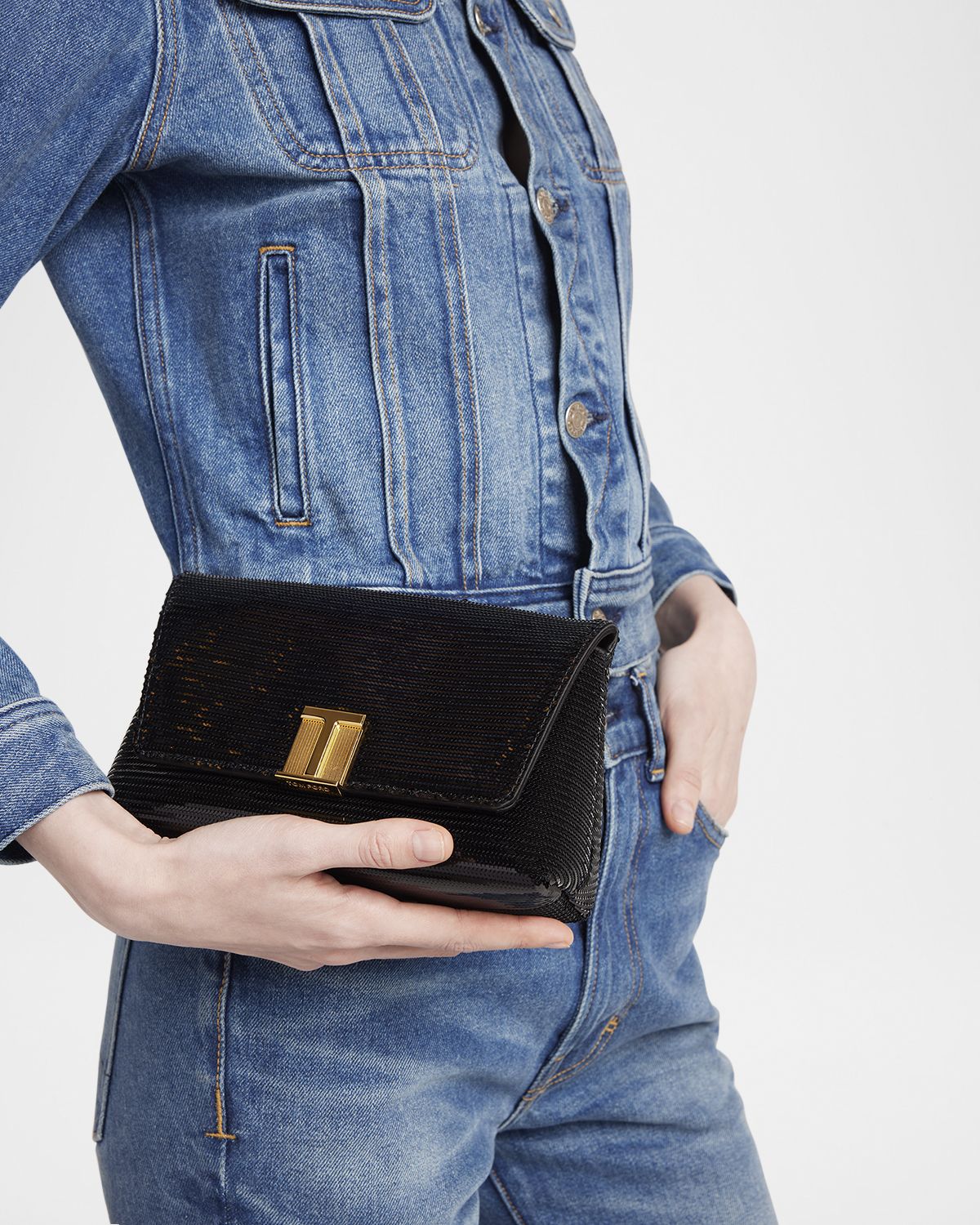 TOM FORD Nobile Mini Clutch Bag in Sequin-Embroidered Viscose