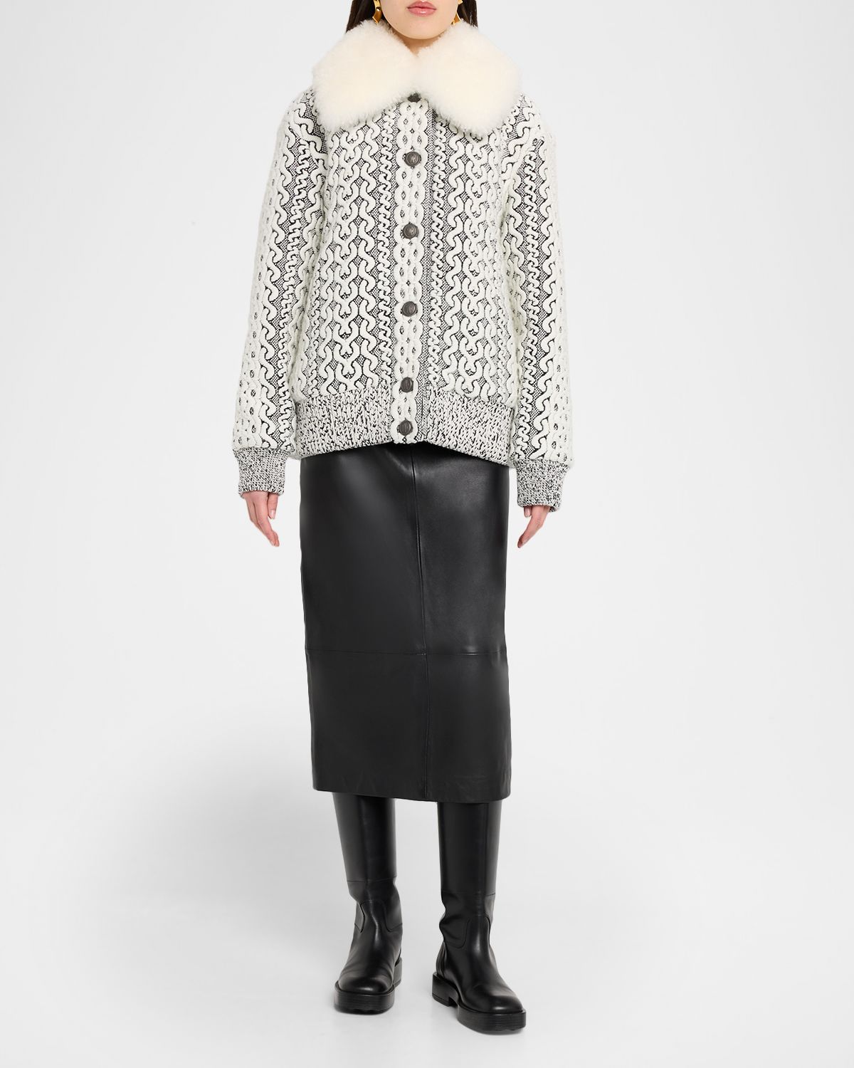 Moncler Grenoble Beille Bomber Jacket with Detachable Shearling Collar