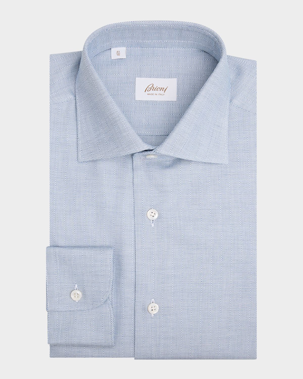 Brioni Men 's Cotton Herringbone Dress Shirt