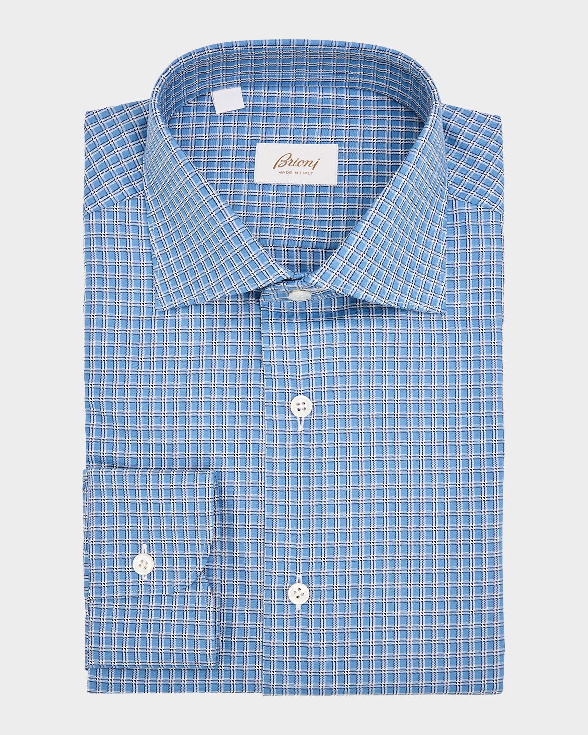 Brioni Men 's Petite-Check Cotton Point-Collar Dress Shirt