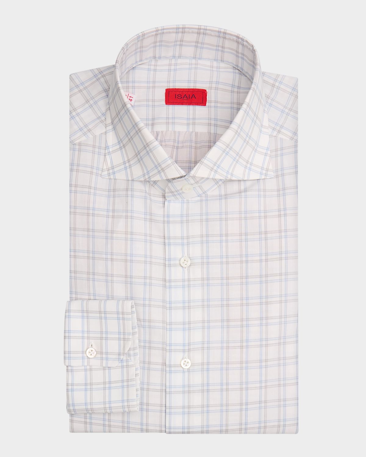 Isaia Men 's Graph Check Cotton Spread-Collar Dress Shirt