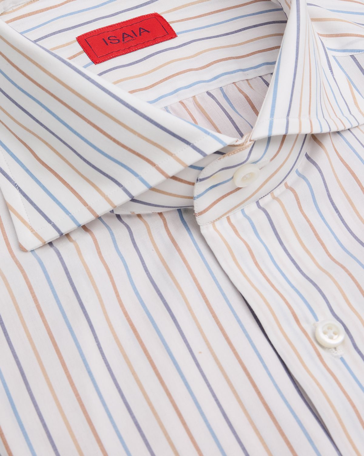 Isaia Men 's Cotton Multicolor Stripe Spread Collar Dress Shirt