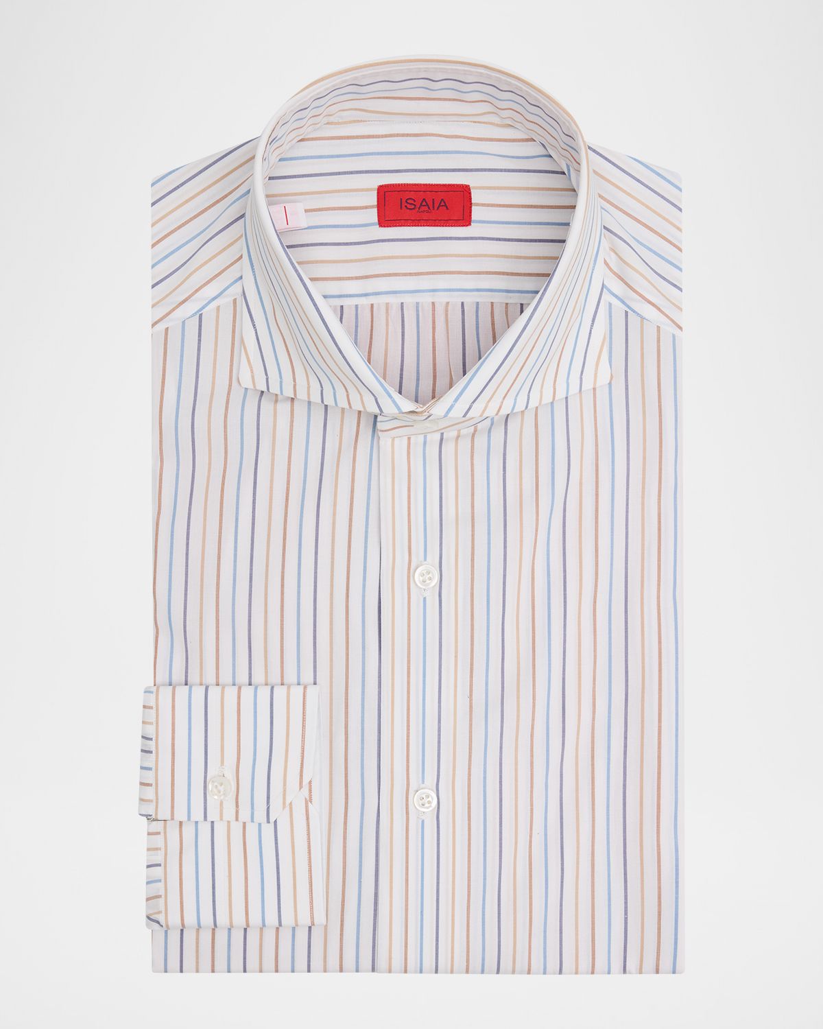 Isaia Men 's Cotton Multicolor Stripe Spread Collar Dress Shirt