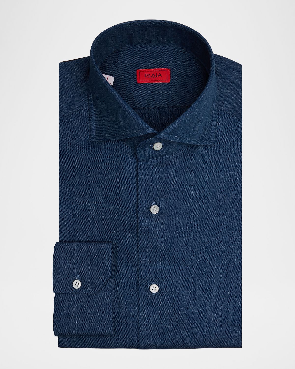 Isaia Men 's Chambray Spread Collar Sport Shirt
