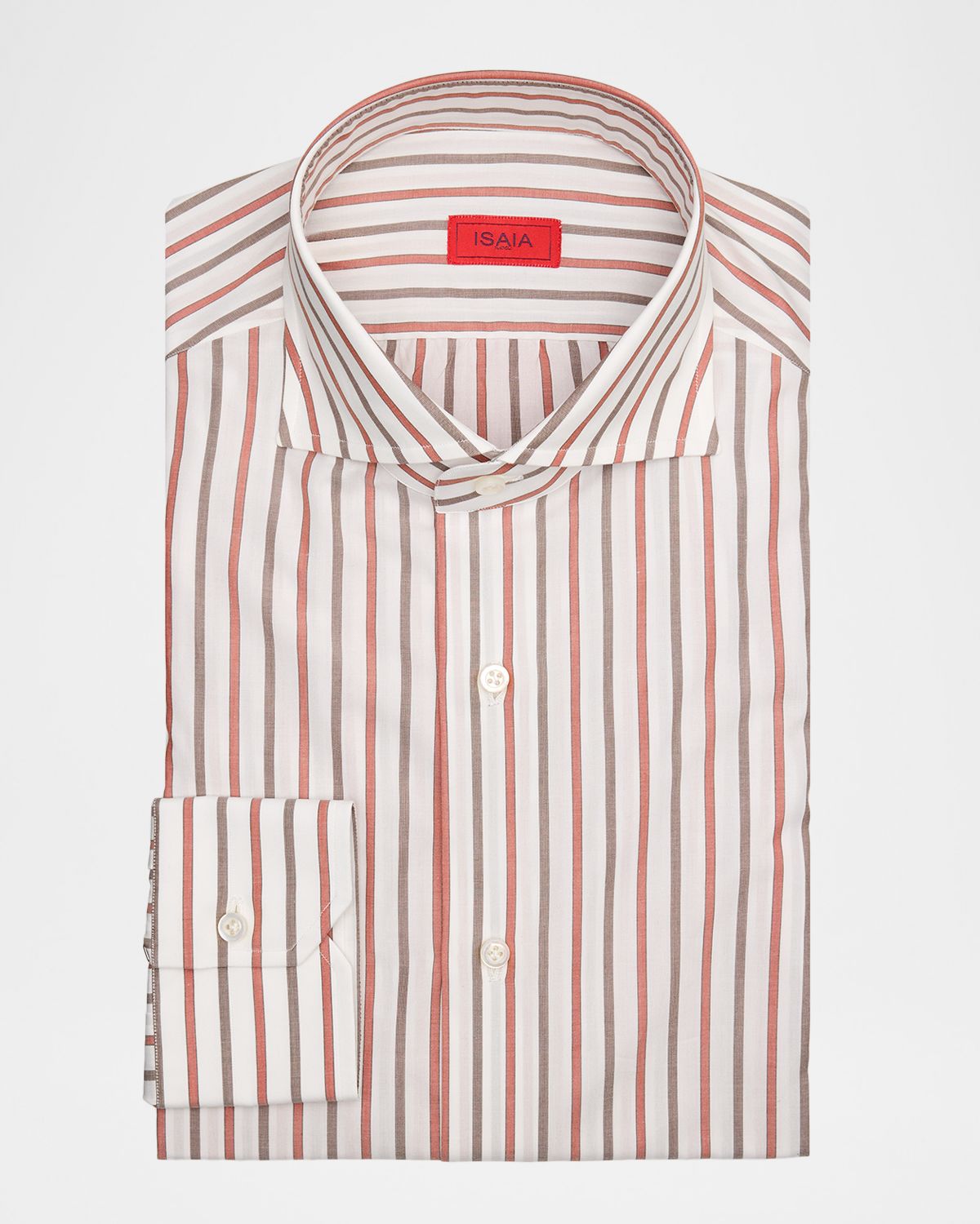Isaia Men 's Cotton Bicolor Stripe Spread-Collar Dress Shirt
