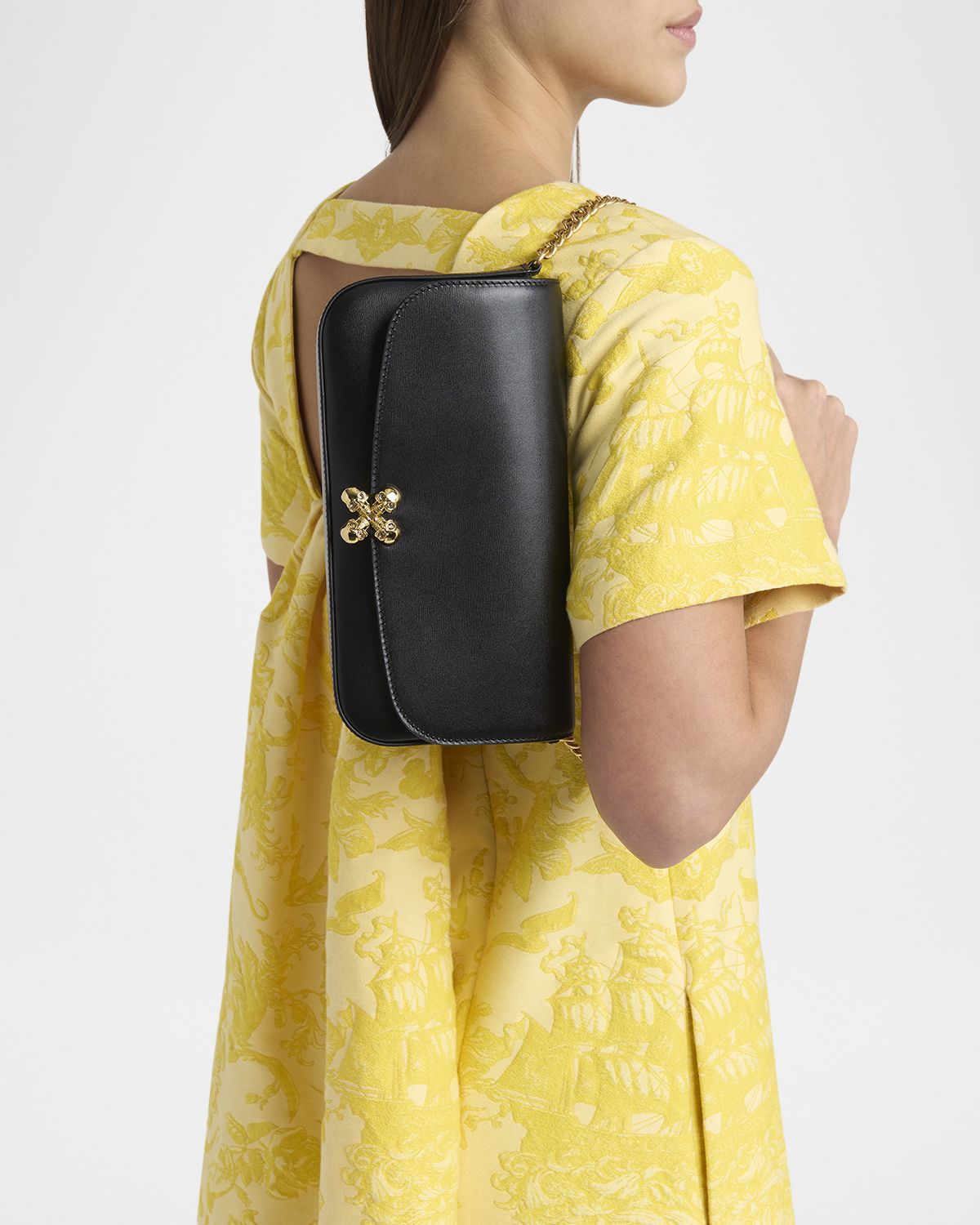 McQueen Skull Flower Leather Shoulder Bag