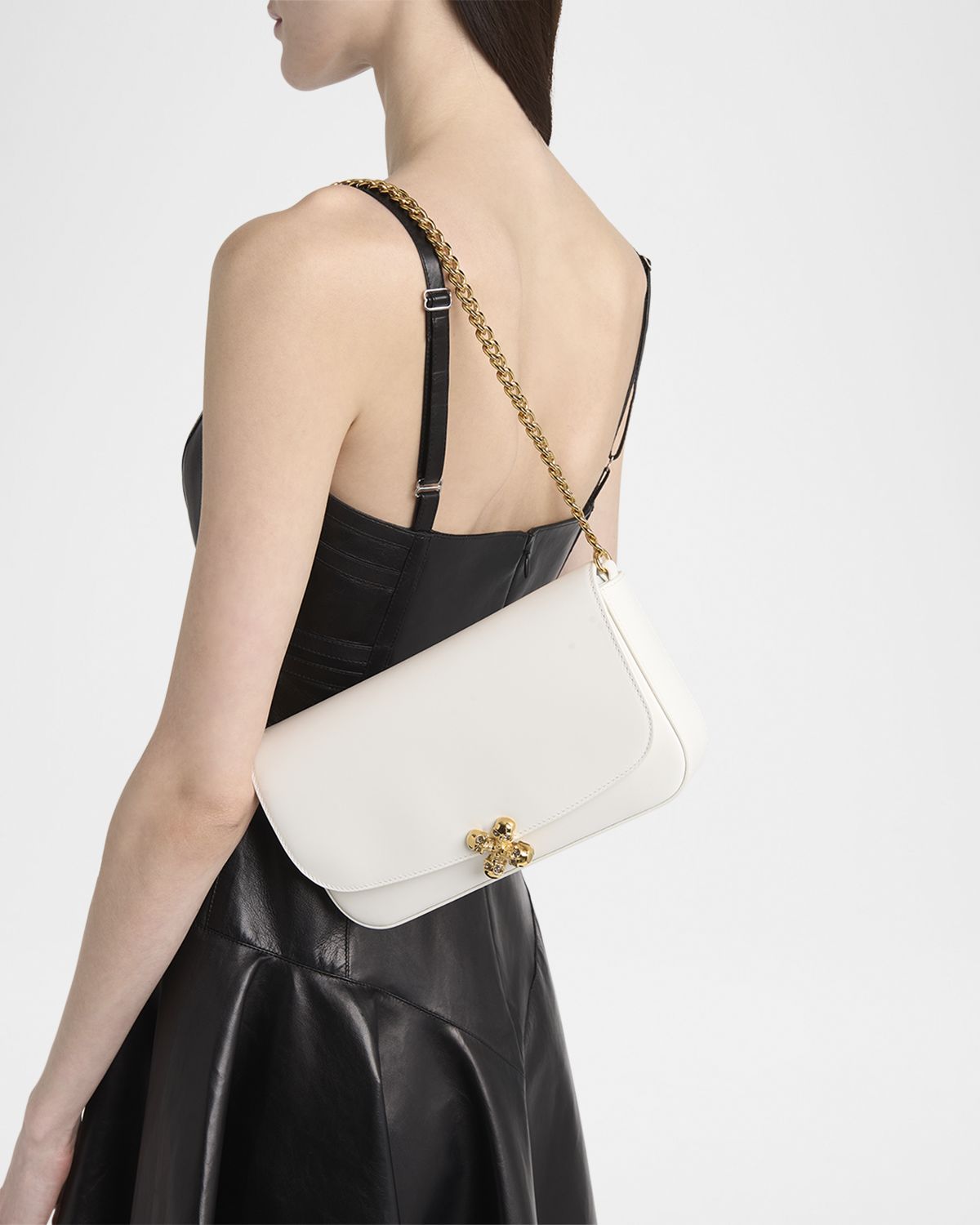 McQueen Skull Flower Leather Shoulder Bag