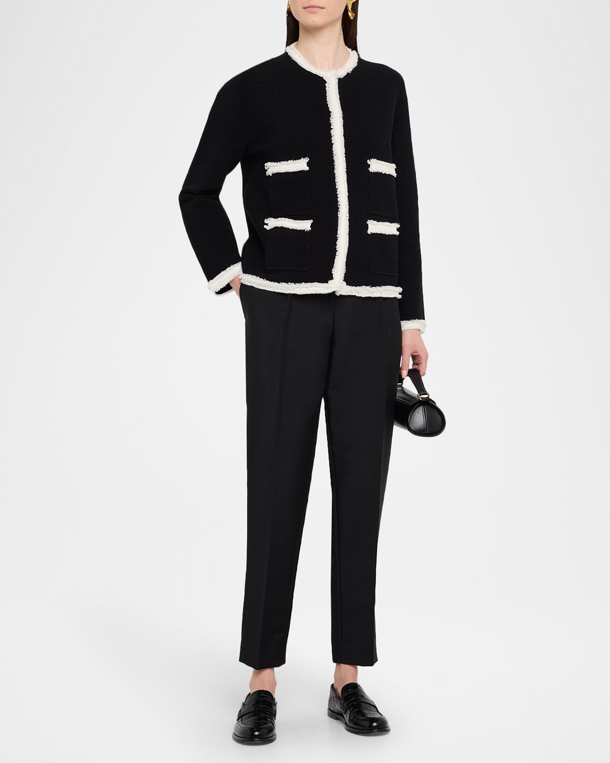 Emporio Armani Fringe-Trim Ottoman Ribbed Blazer