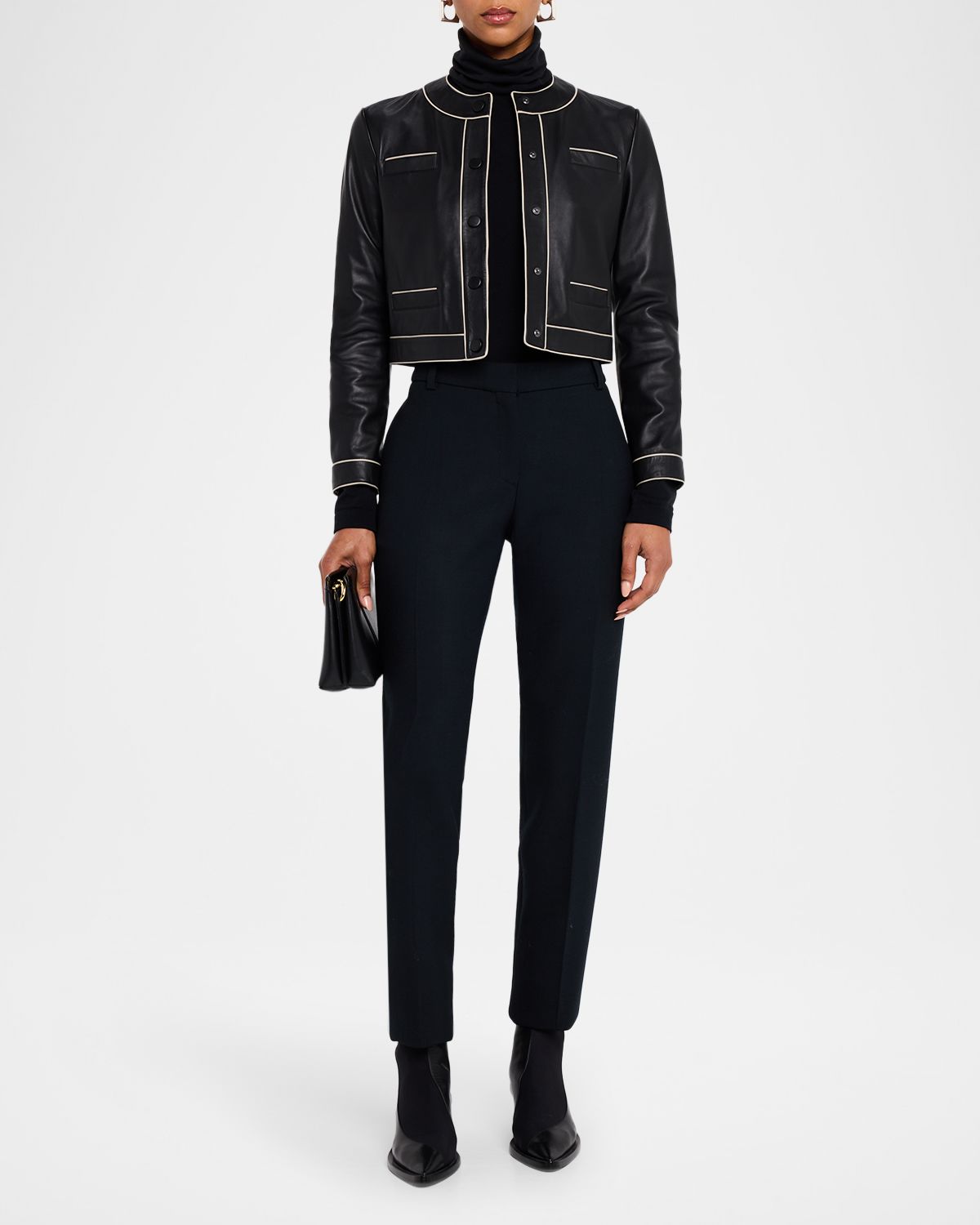 Emporio Armani Cropped Contrast-Trim Leather Jacket