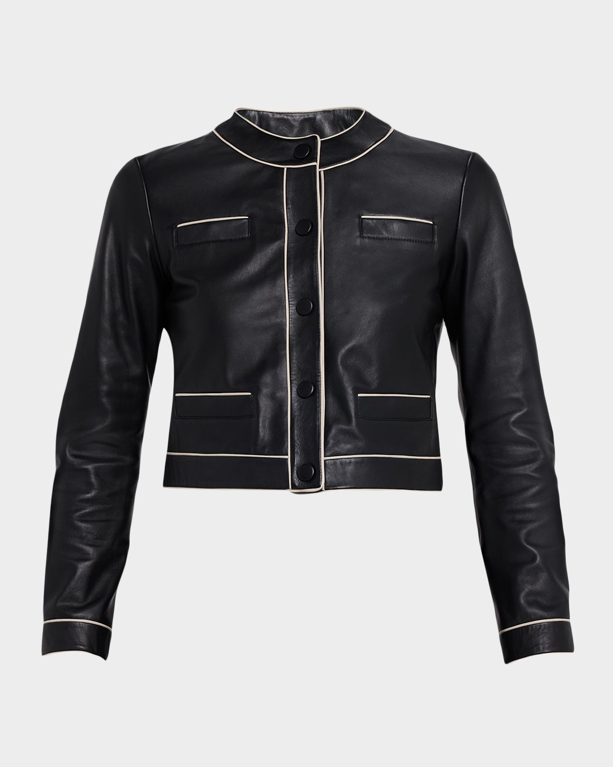 Emporio Armani Cropped Contrast-Trim Leather Jacket