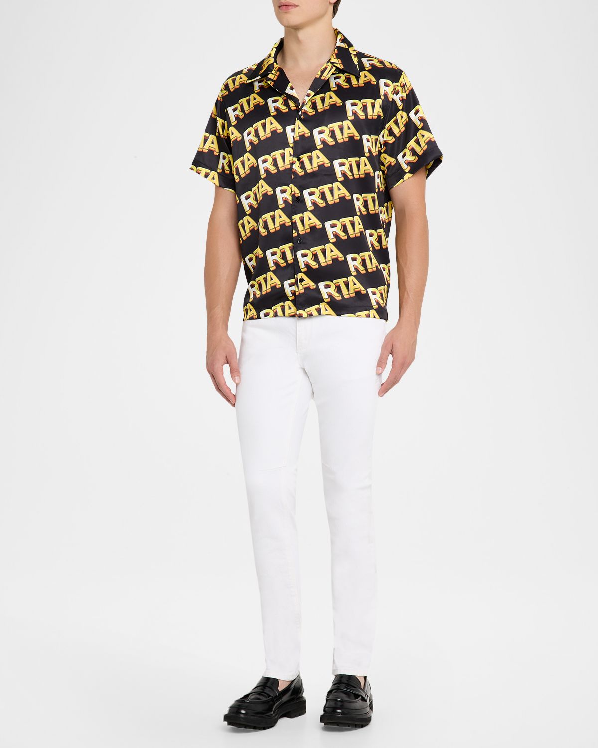 RTA Men 's Nathan Short-Sleeve Satin Logo Shirt