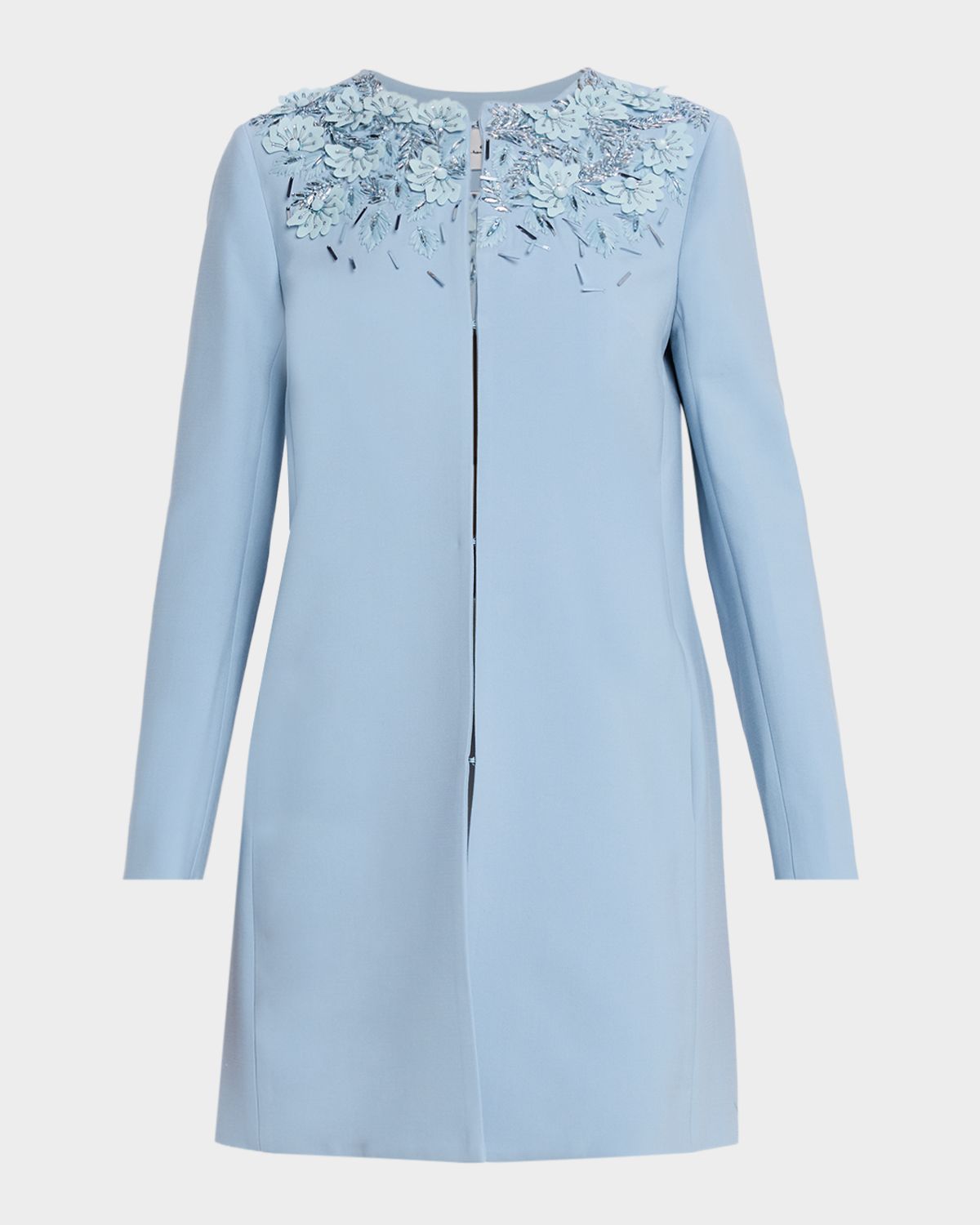 Oscar de la Renta Floral Embellished Wool Coat